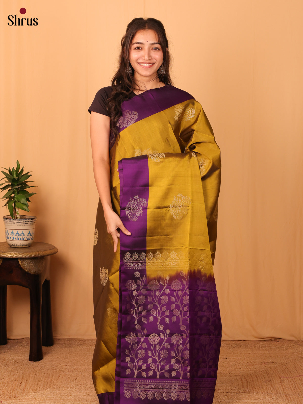 Mehandi Green & Violet - Softsilk-halfpure Saree - Shop on Shrus.com