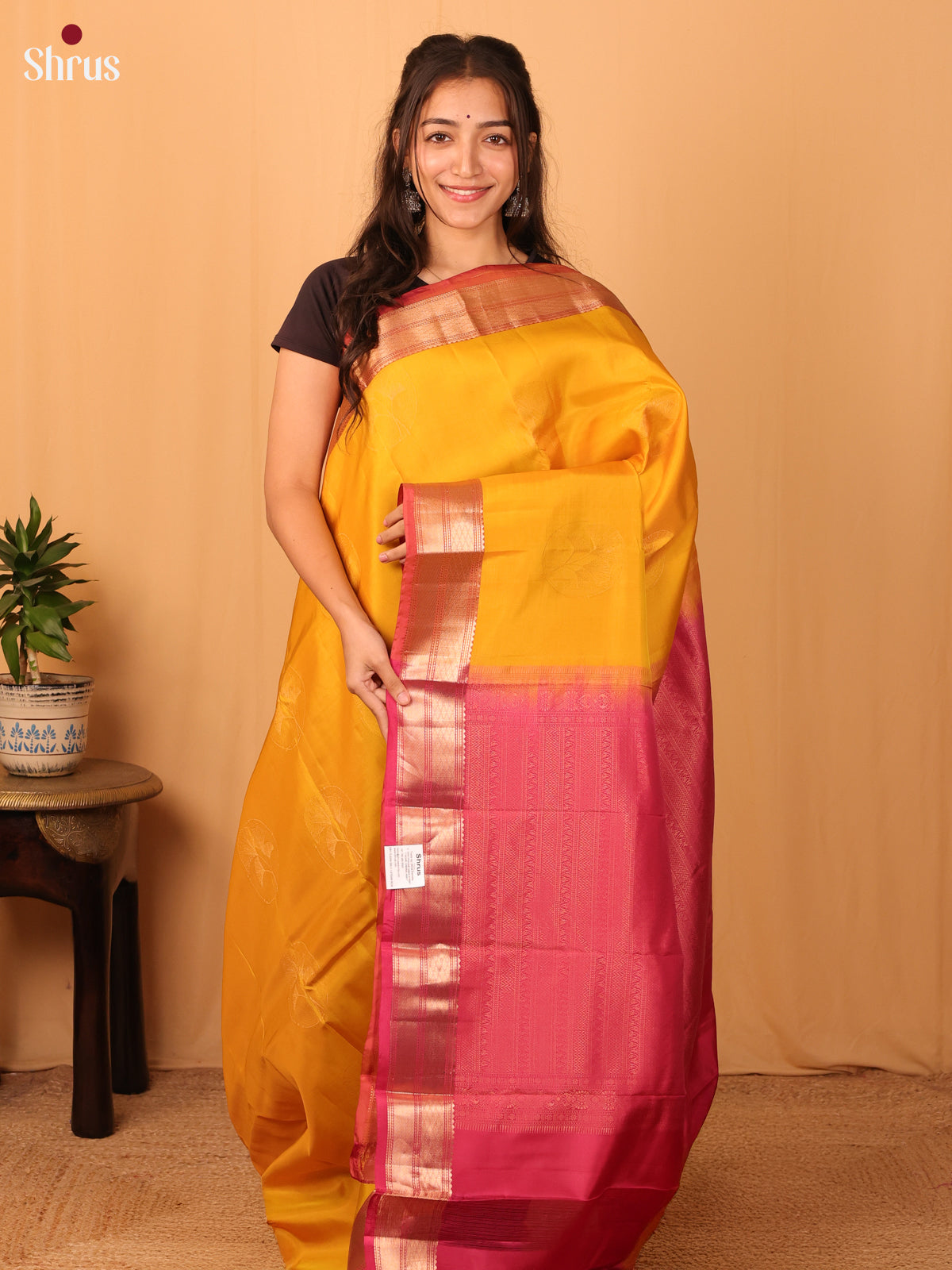 Mustard & Maroon - Kanchipuram-halfpure Saree - Shop on Shrus.com