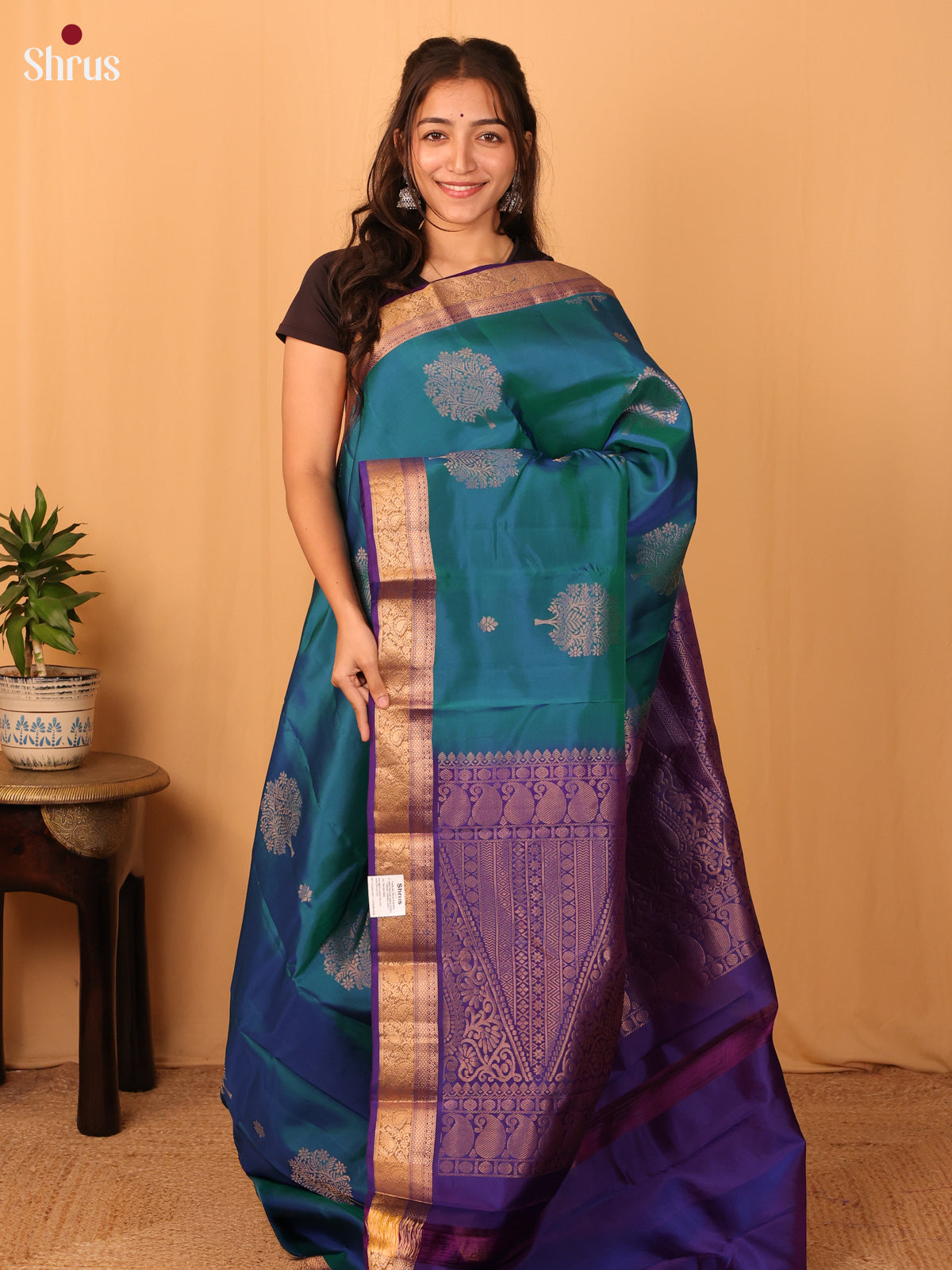 Blue & Purple- Kanchipuram-halfpure Saree - Shop on Shrus.com