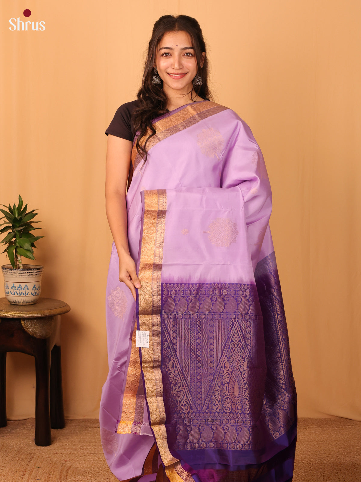 Lavender & Violet - Kanchipuram-halfpure Saree - Shop on Shrus.com