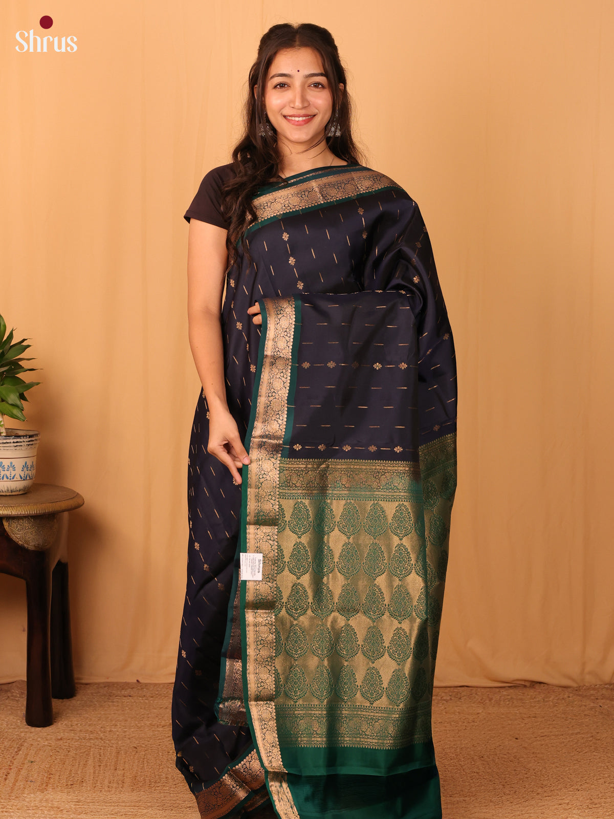 Blue & Green - Kanchipuram-halfpure Saree - Shop on Shrus.com