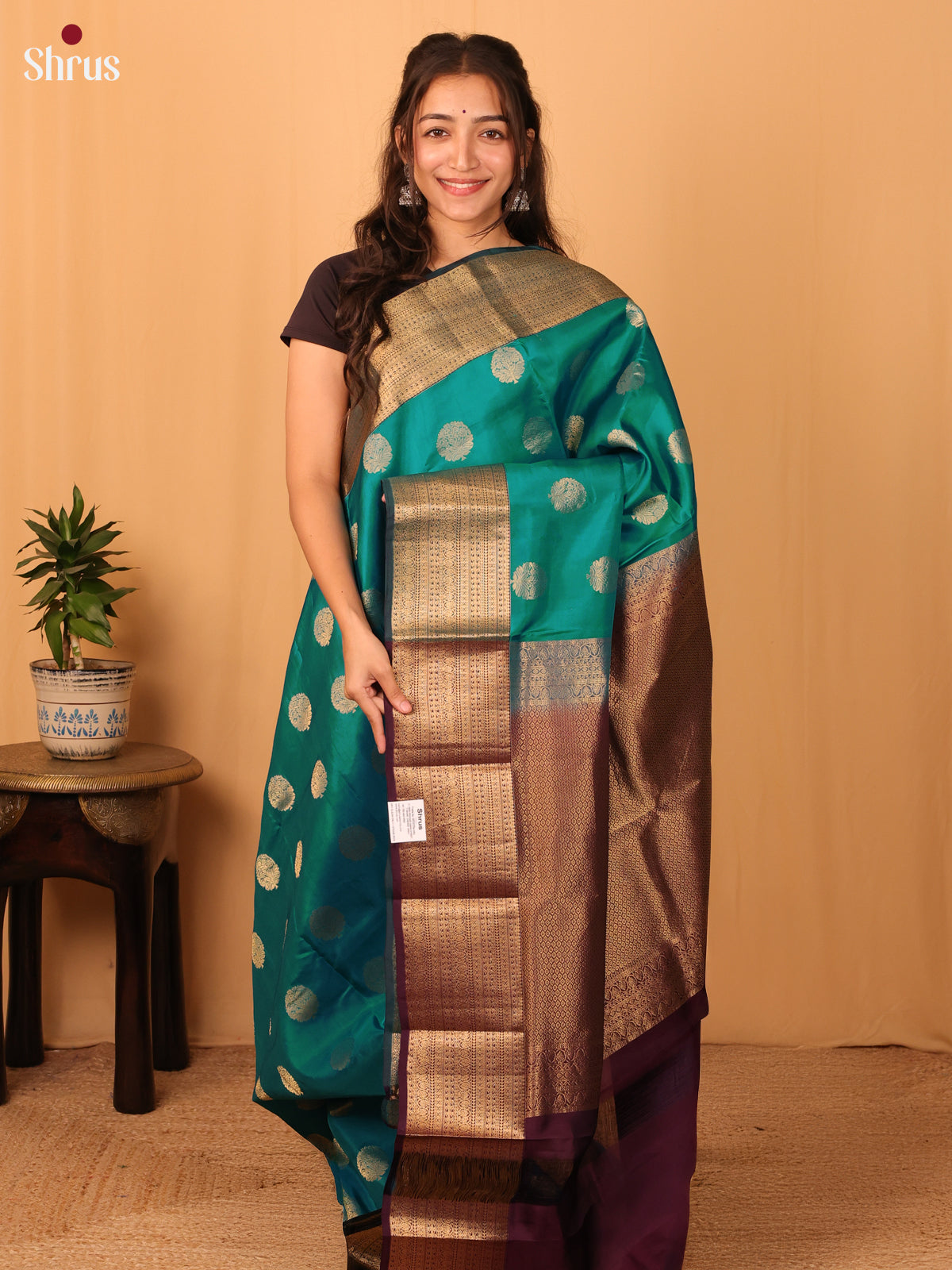 Green & Brown - Kanchipuram-halfpure Saree - Shop on Shrus.com