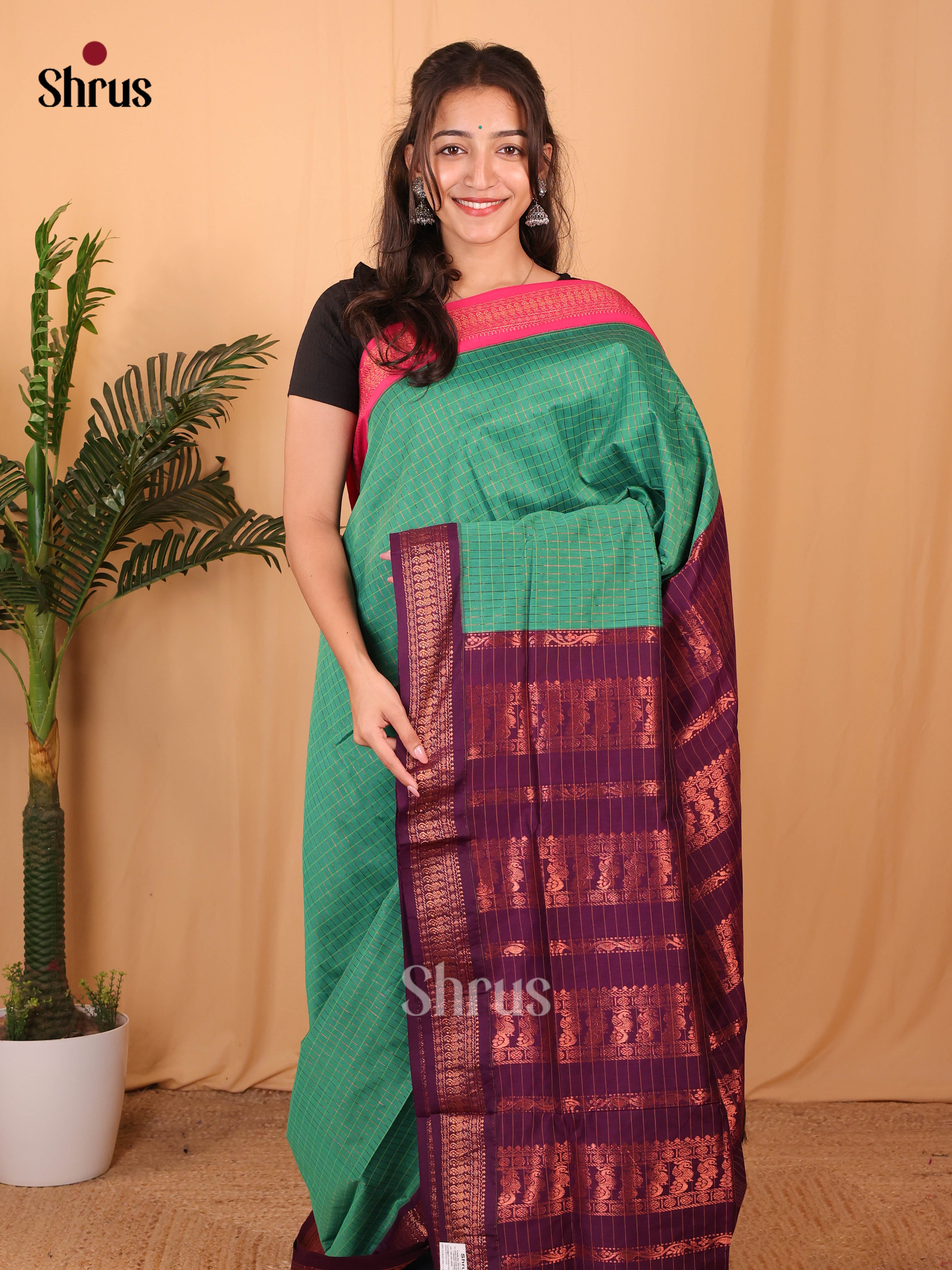 Green & Violet - Kalyani Cotton Saree - Shop on Shrus.com