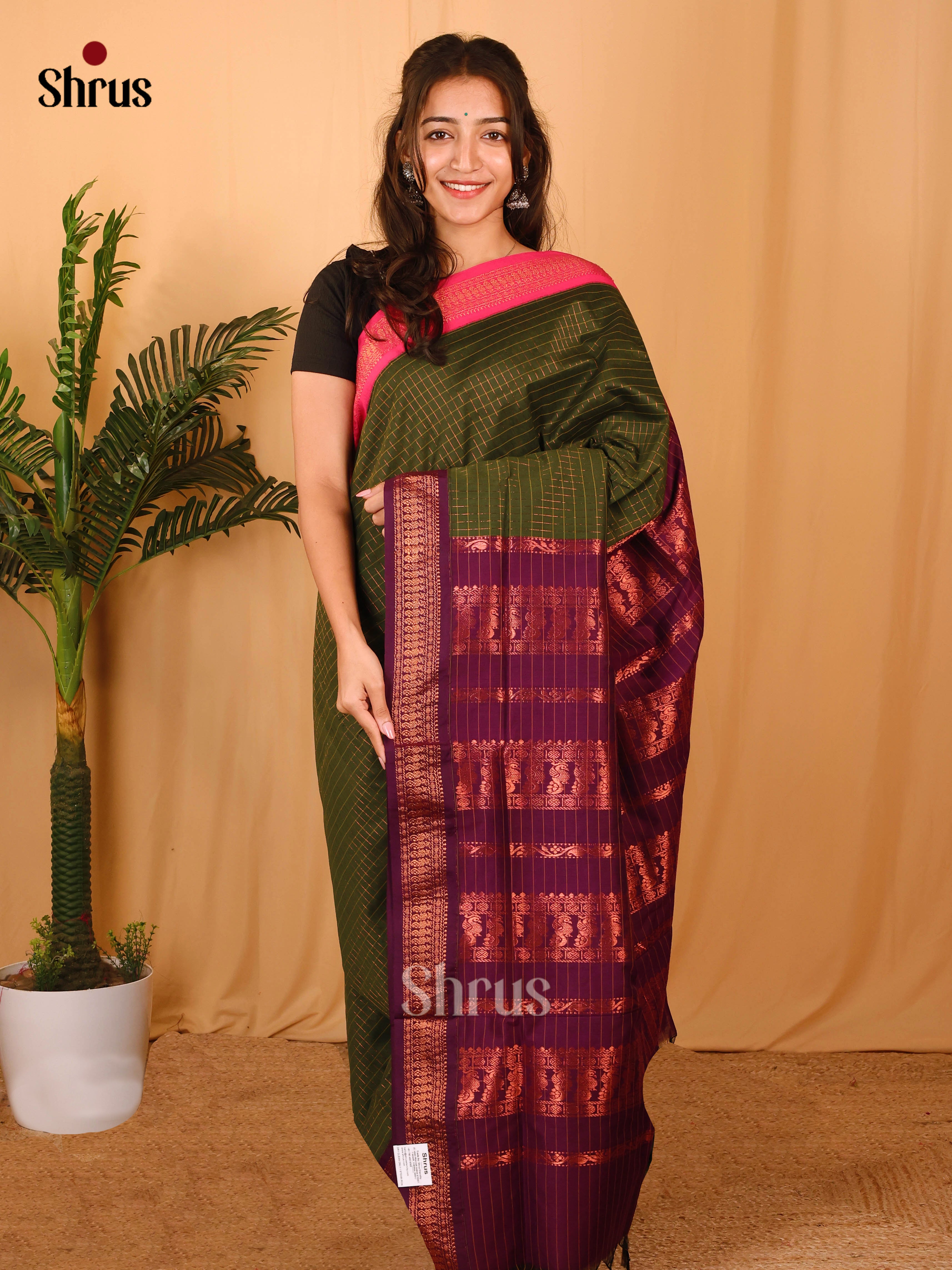 Green & Violet - Kalyani Cotton Saree - Shop on Shrus.com