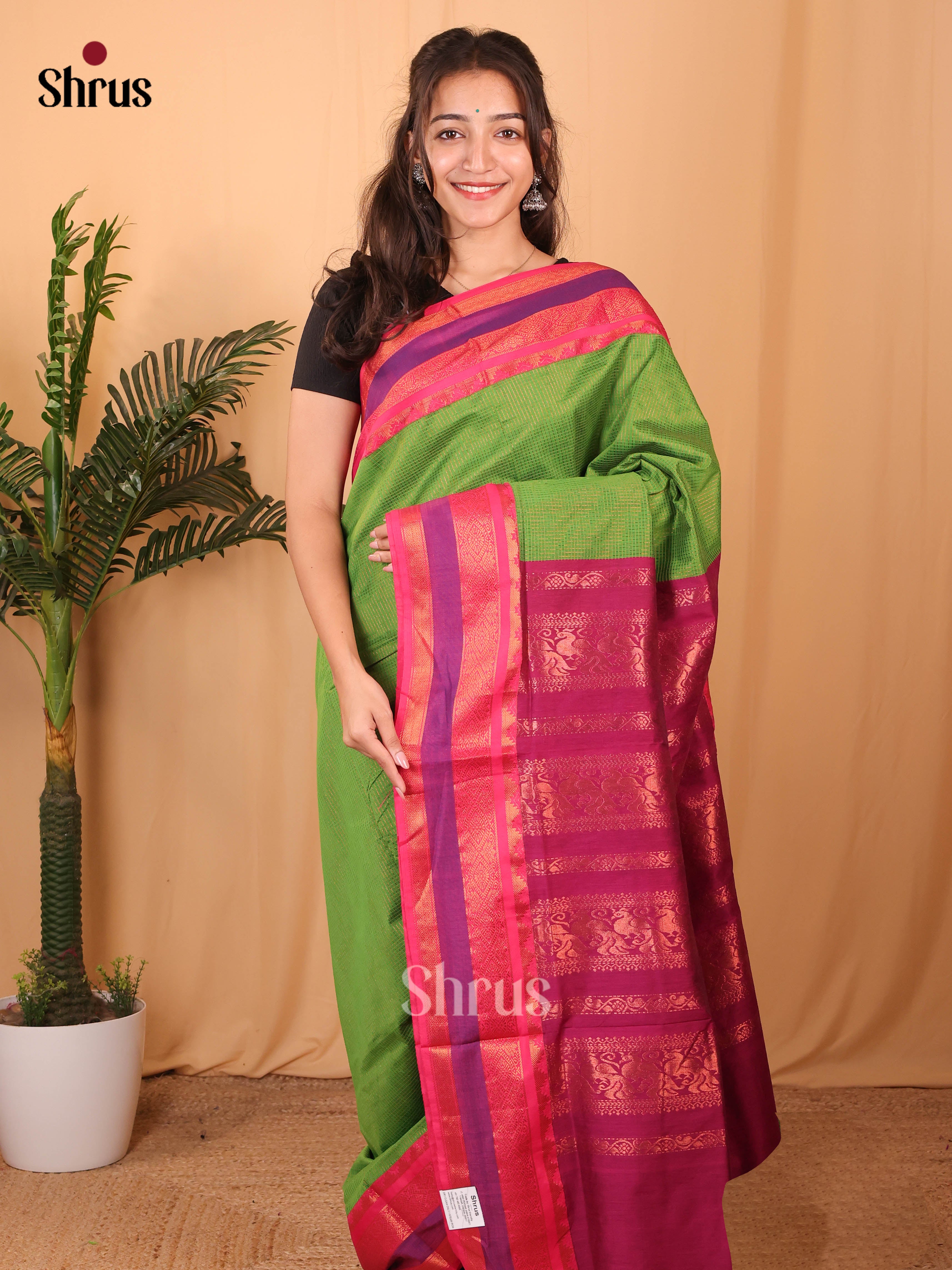 Green & Purple - Kalyani Cotton Saree - Shop on Shrus.com