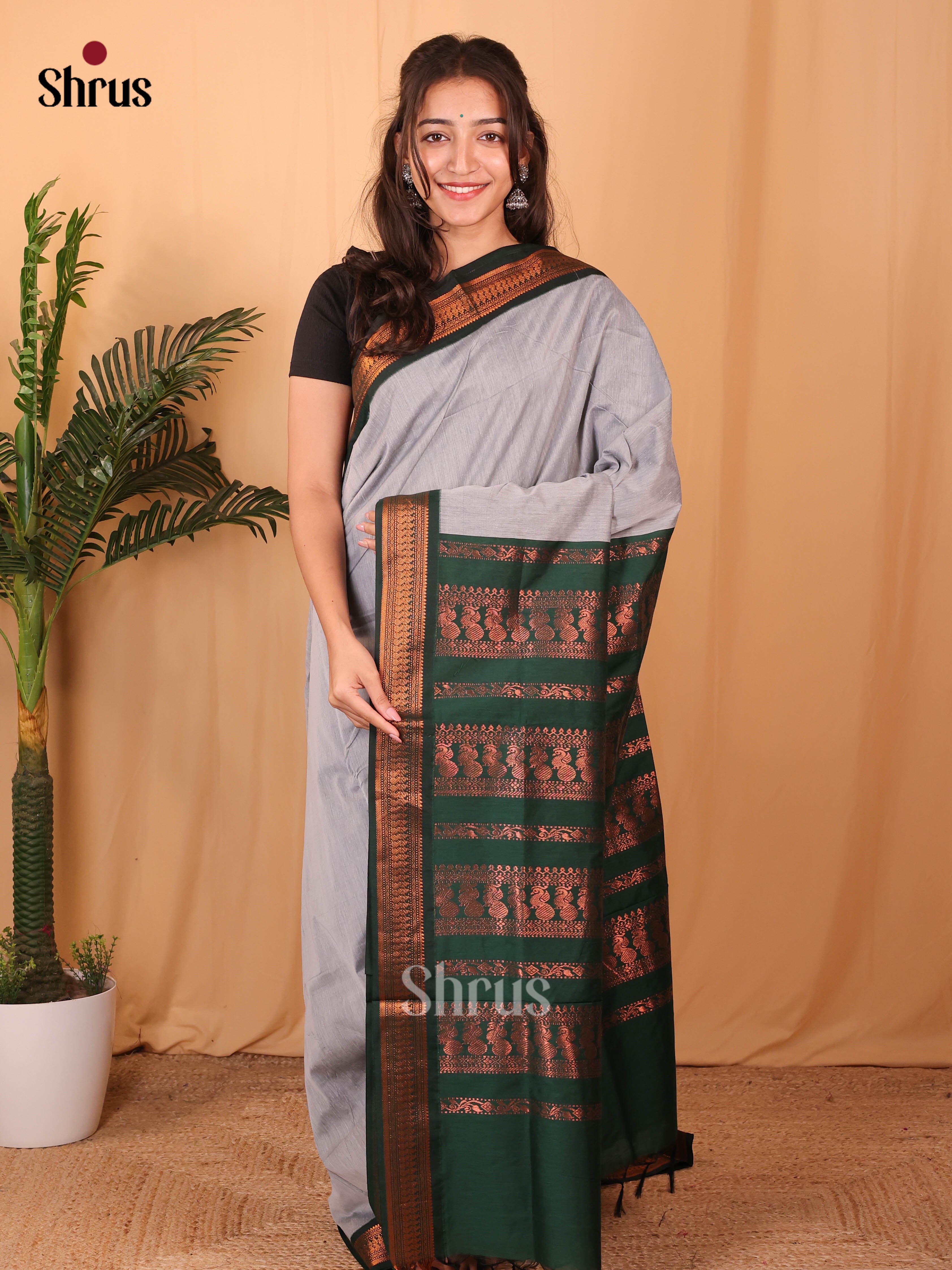 Grey & Green - Kalyani Cotton Saree - Shop on Shrus.com