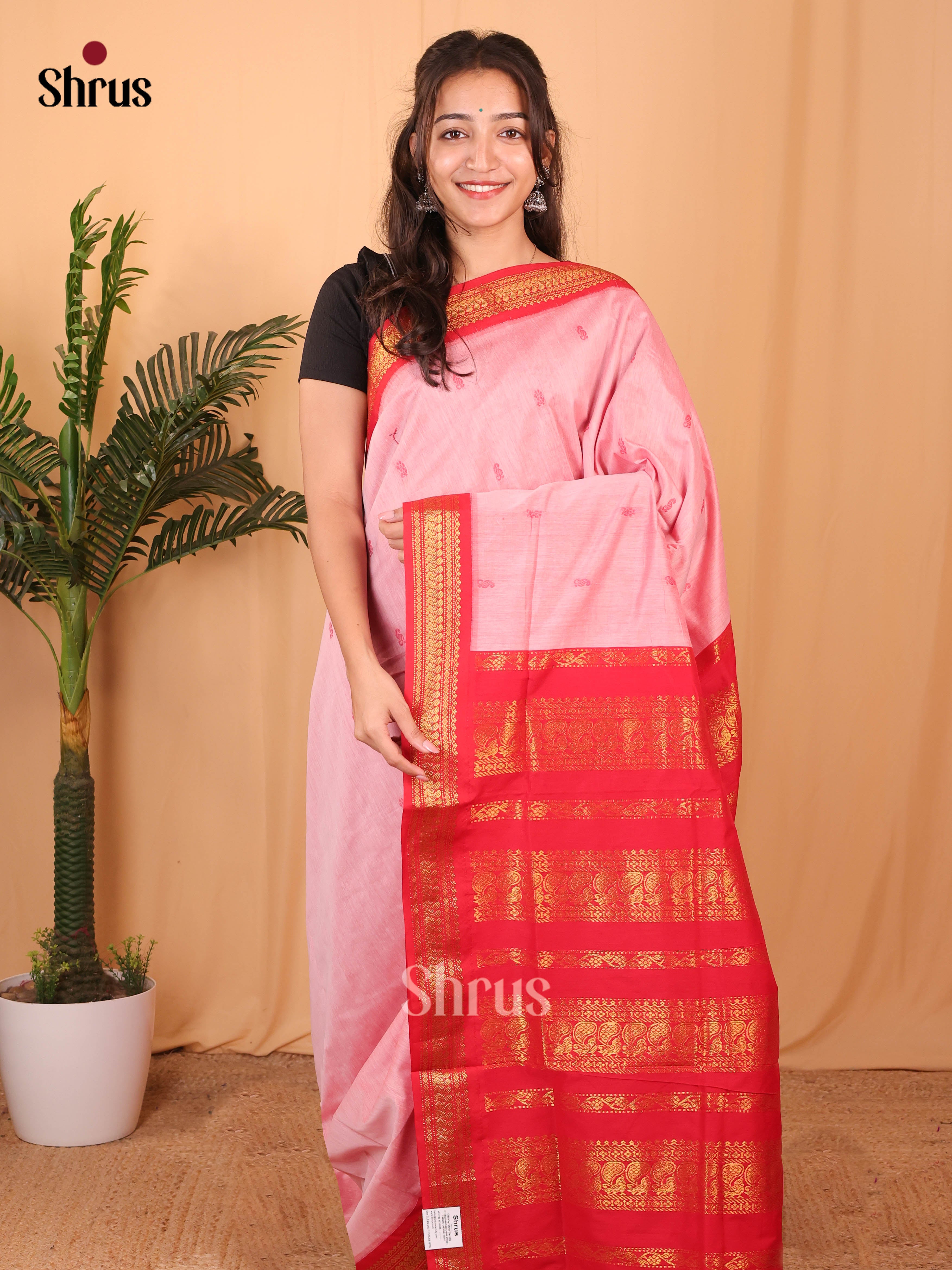 Pink & Red- Kalyani Cotton Saree - Shop on Shrus.com