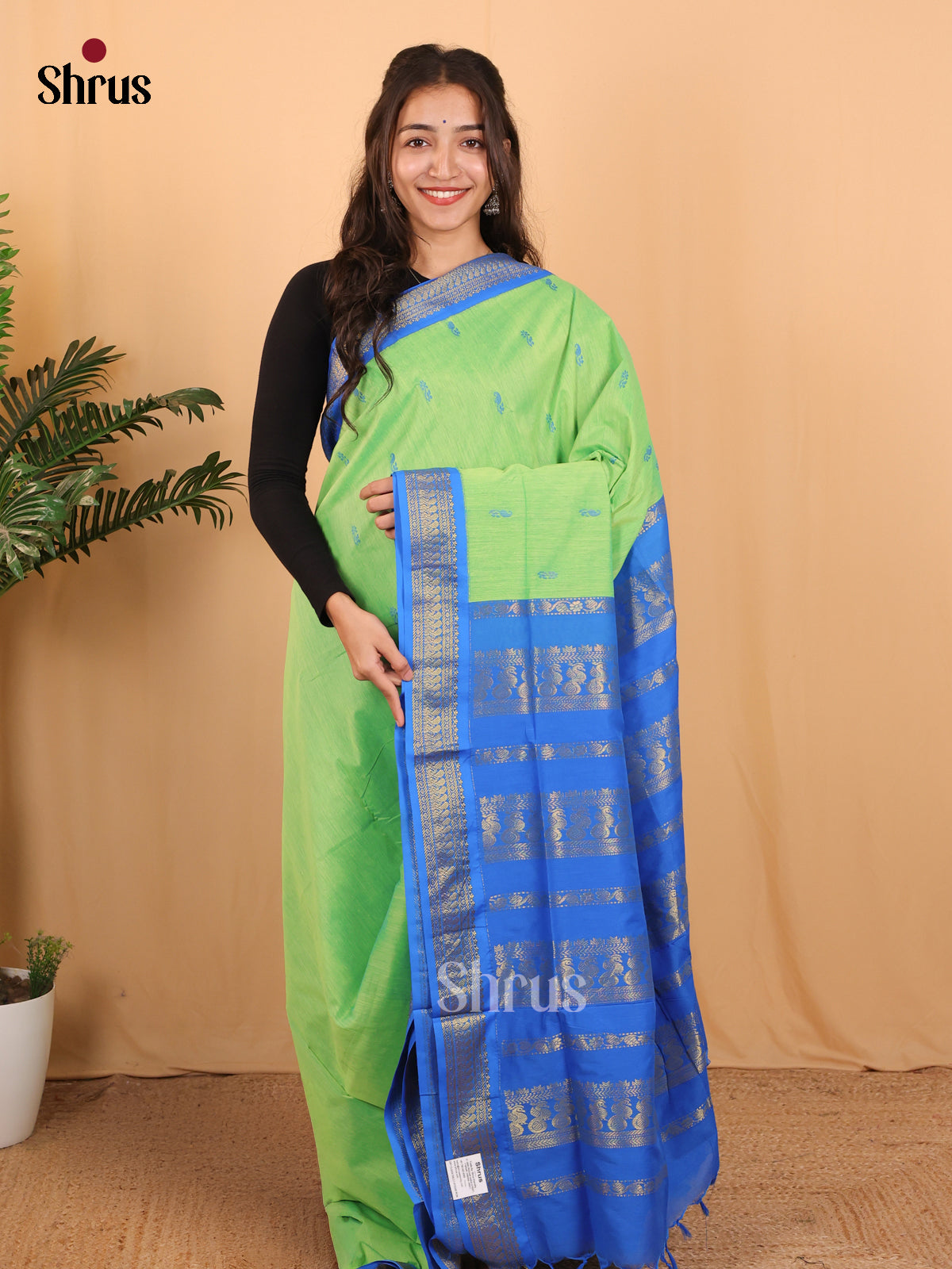 Pista Green & Blue - Kalyani Cotton Saree - Shop on Shrus.com