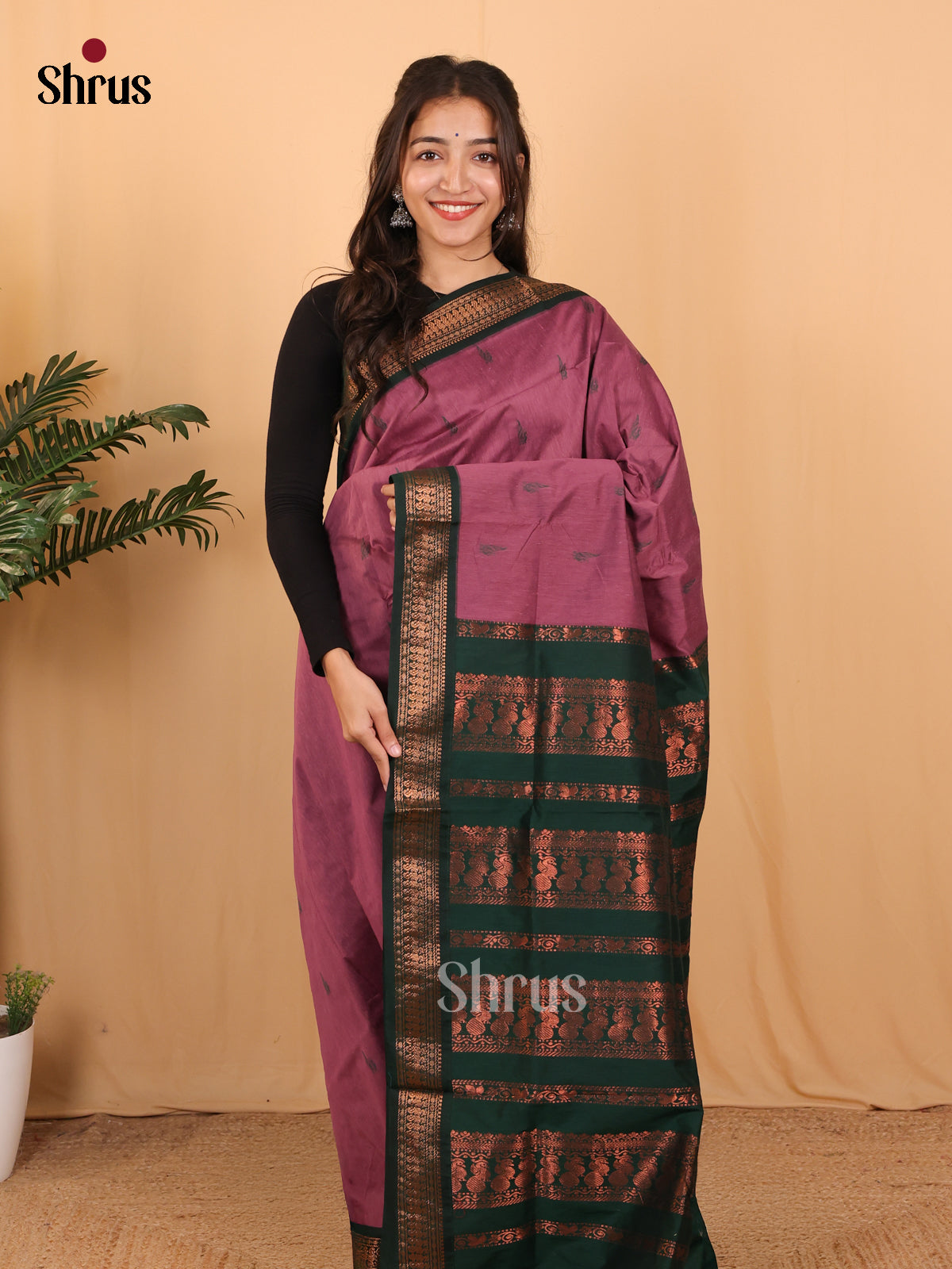 Onion Pink & Green - Kalyani Cotton Saree - Shop on Shrus.com