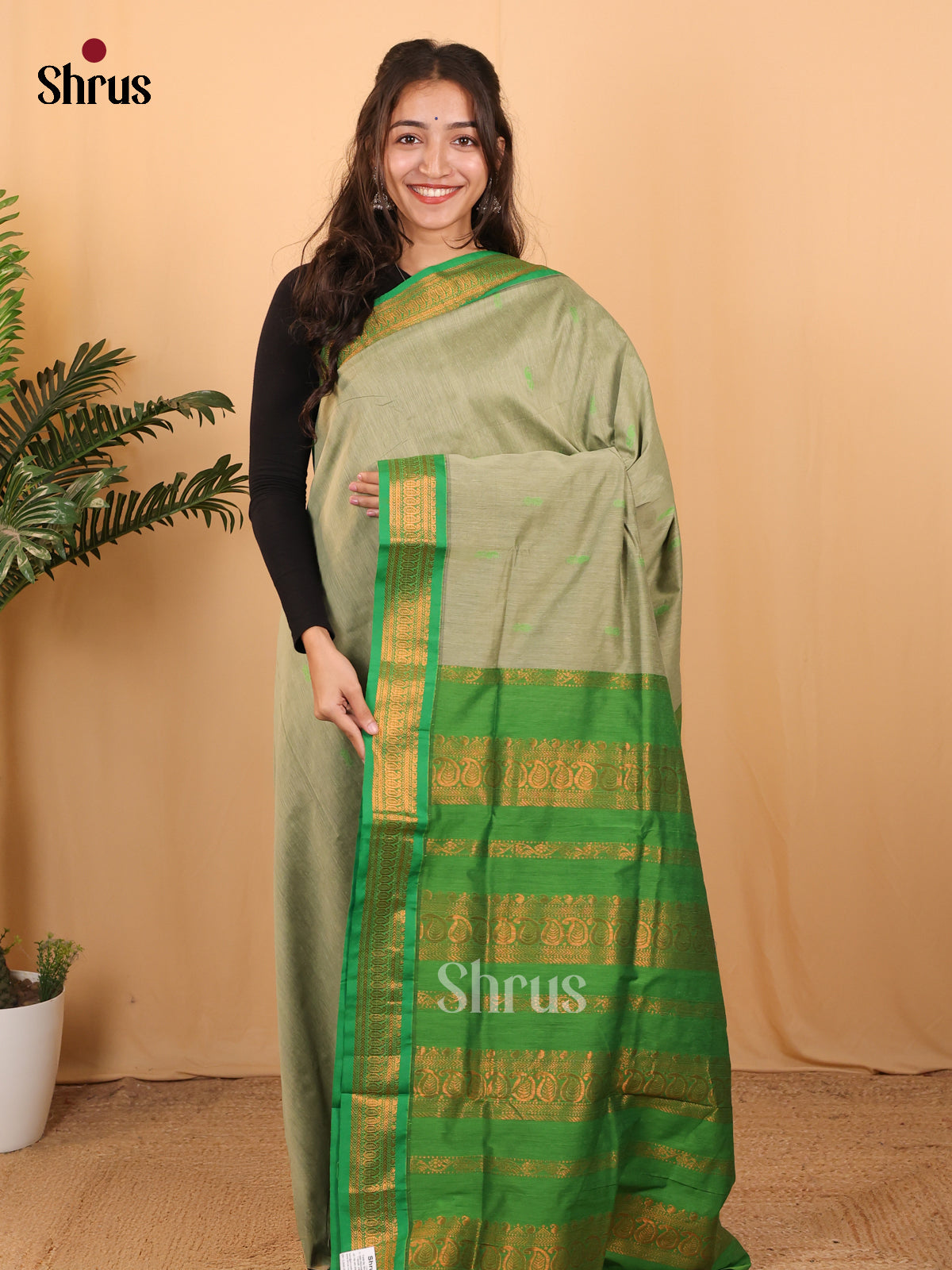 Grey & Green - Kalyani Cotton Saree - Shop on Shrus.com