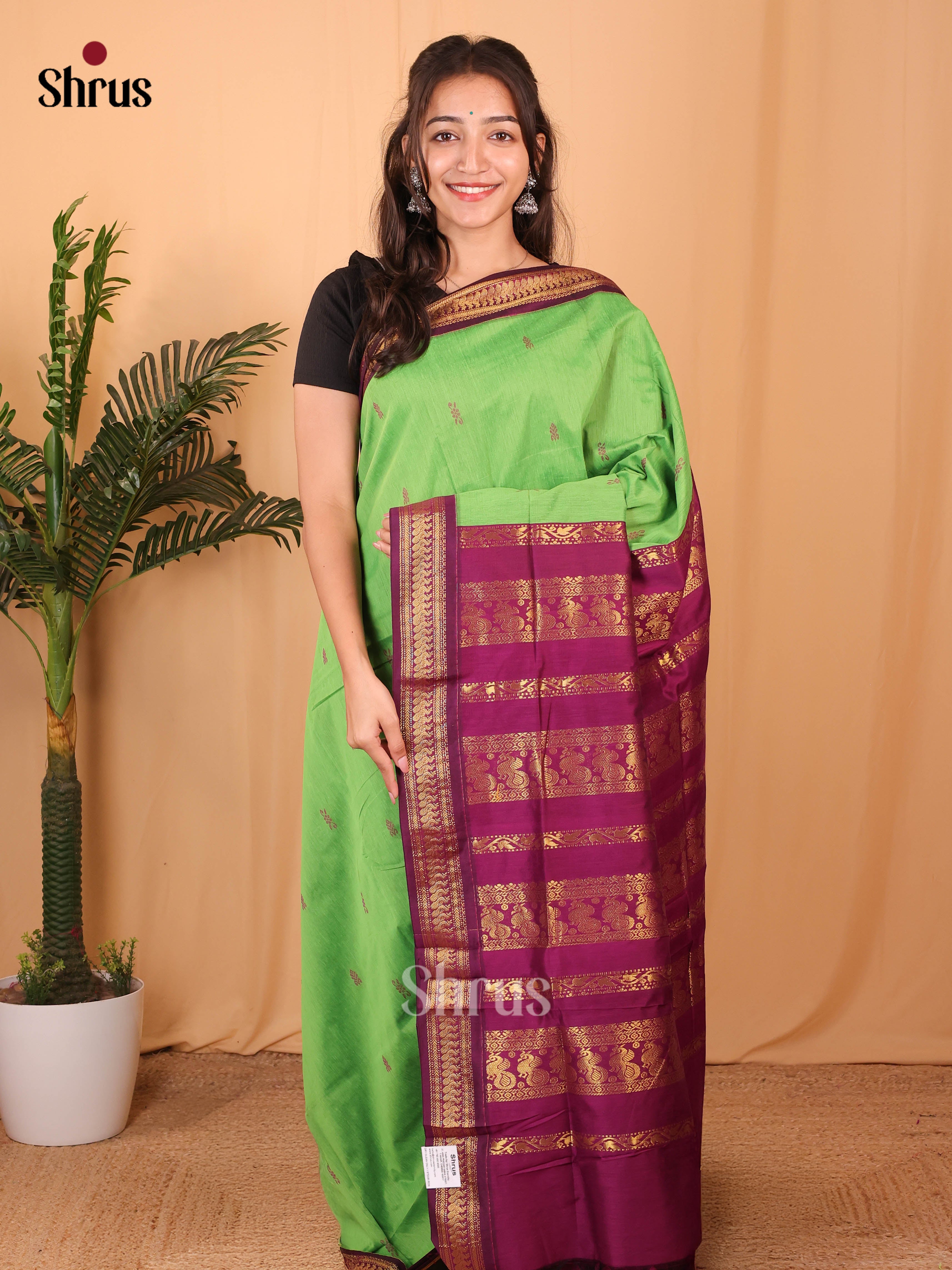 Green & Purple- Kalyani Cotton Saree - Shop on Shrus.com