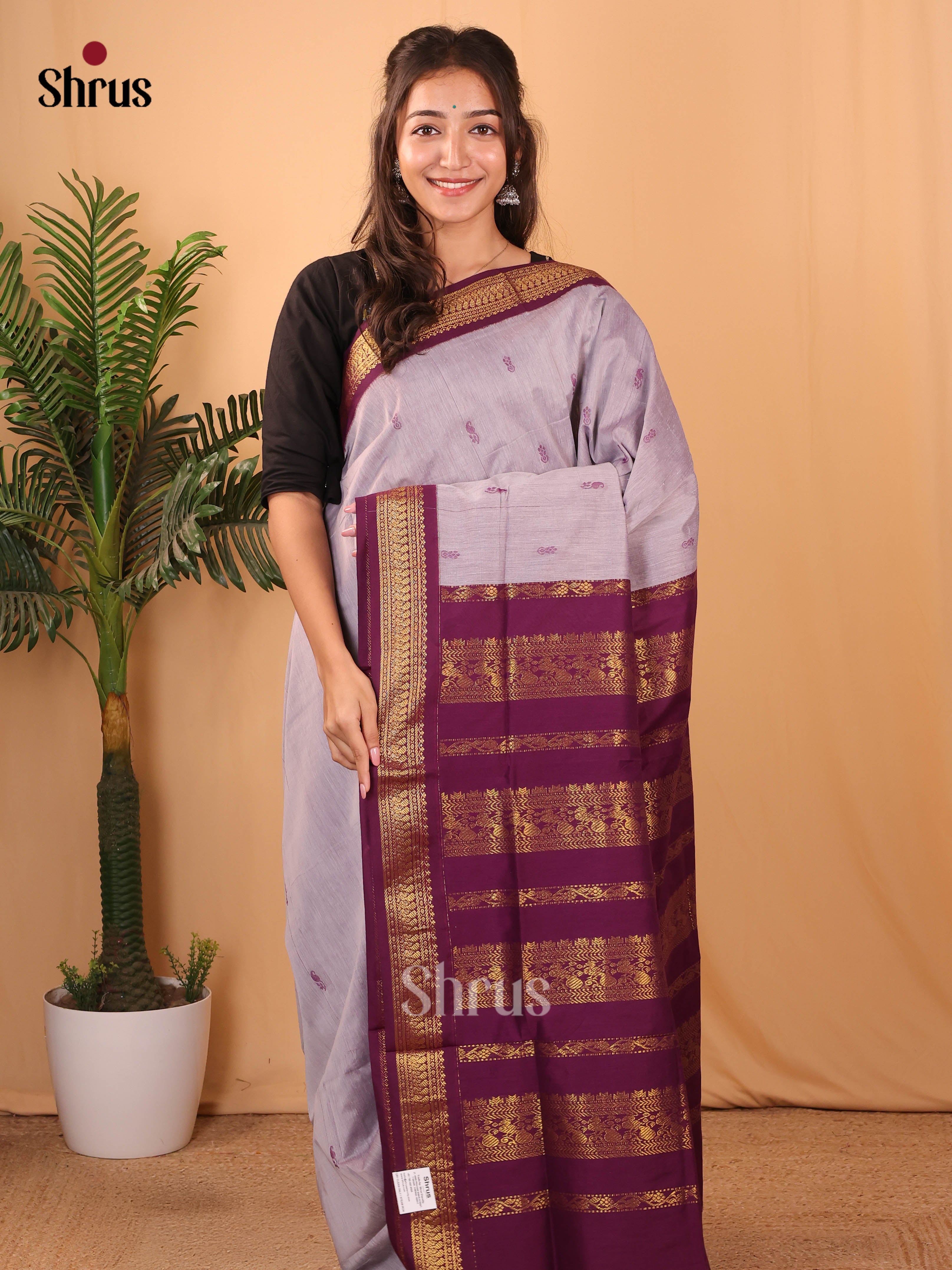 Lavender & Purple- Kalyani Cotton Saree - Shop on Shrus.com
