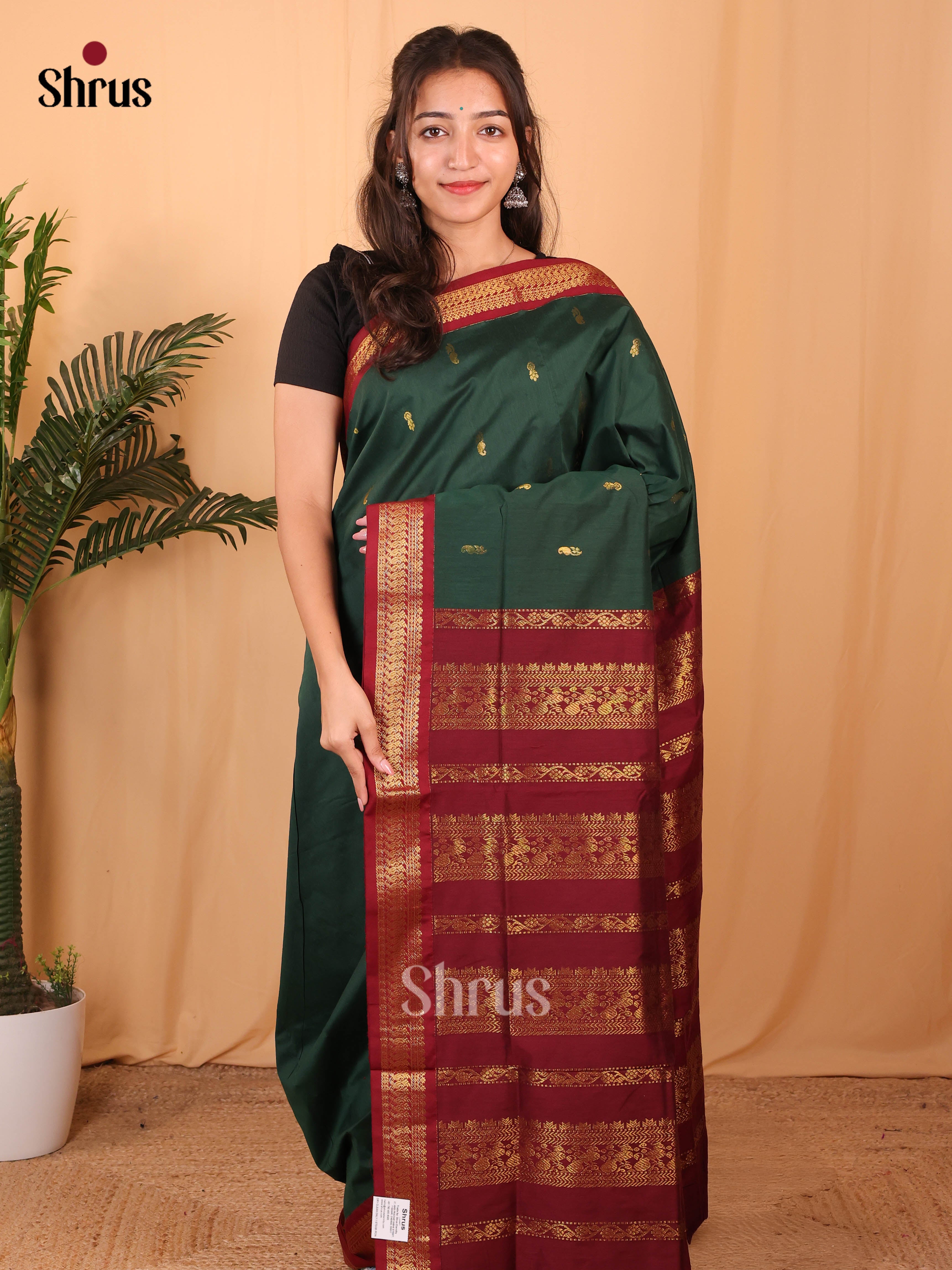 Green & Maroon - Kalyani Cotton Saree - Shop on Shrus.com