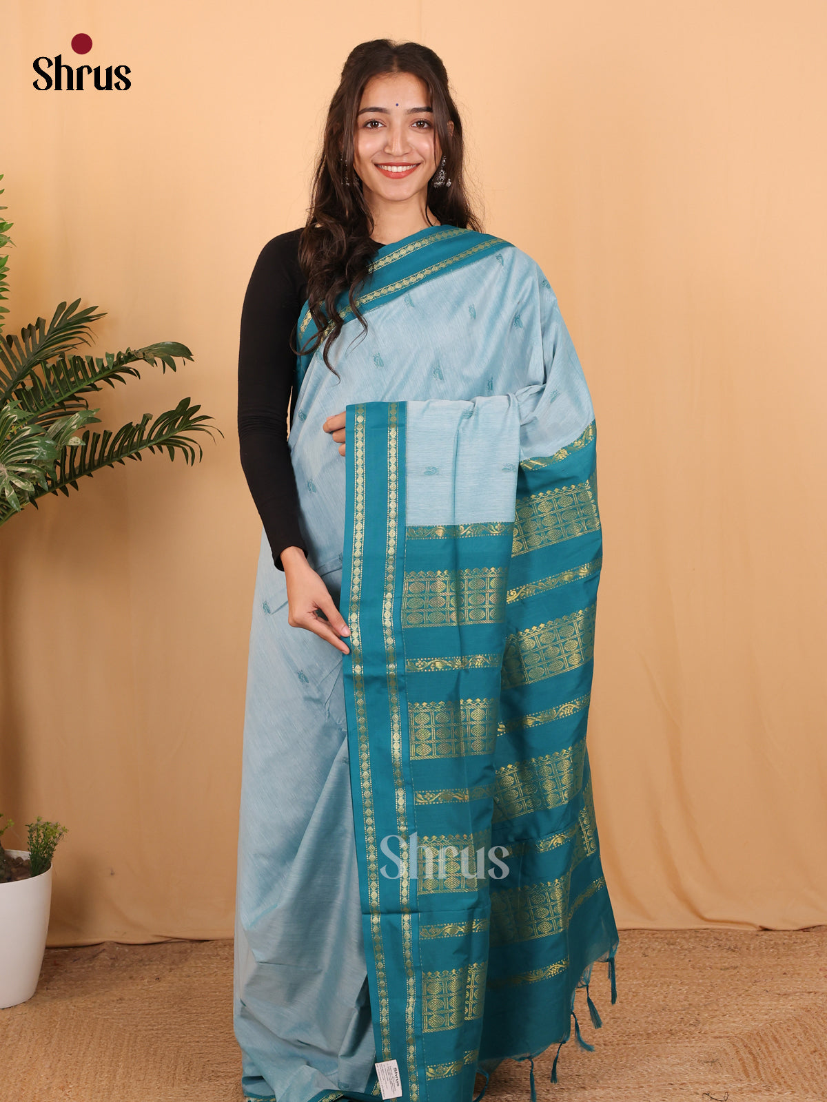 Lite Blue & Blue - Kalyani Cotton Saree - Shop on Shrus.com