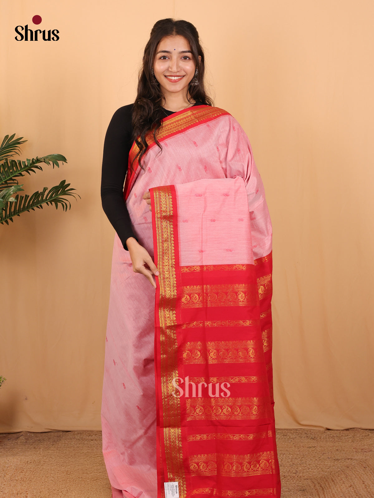 Pink & Red - Kalyani Cotton Saree - Shop on Shrus.com