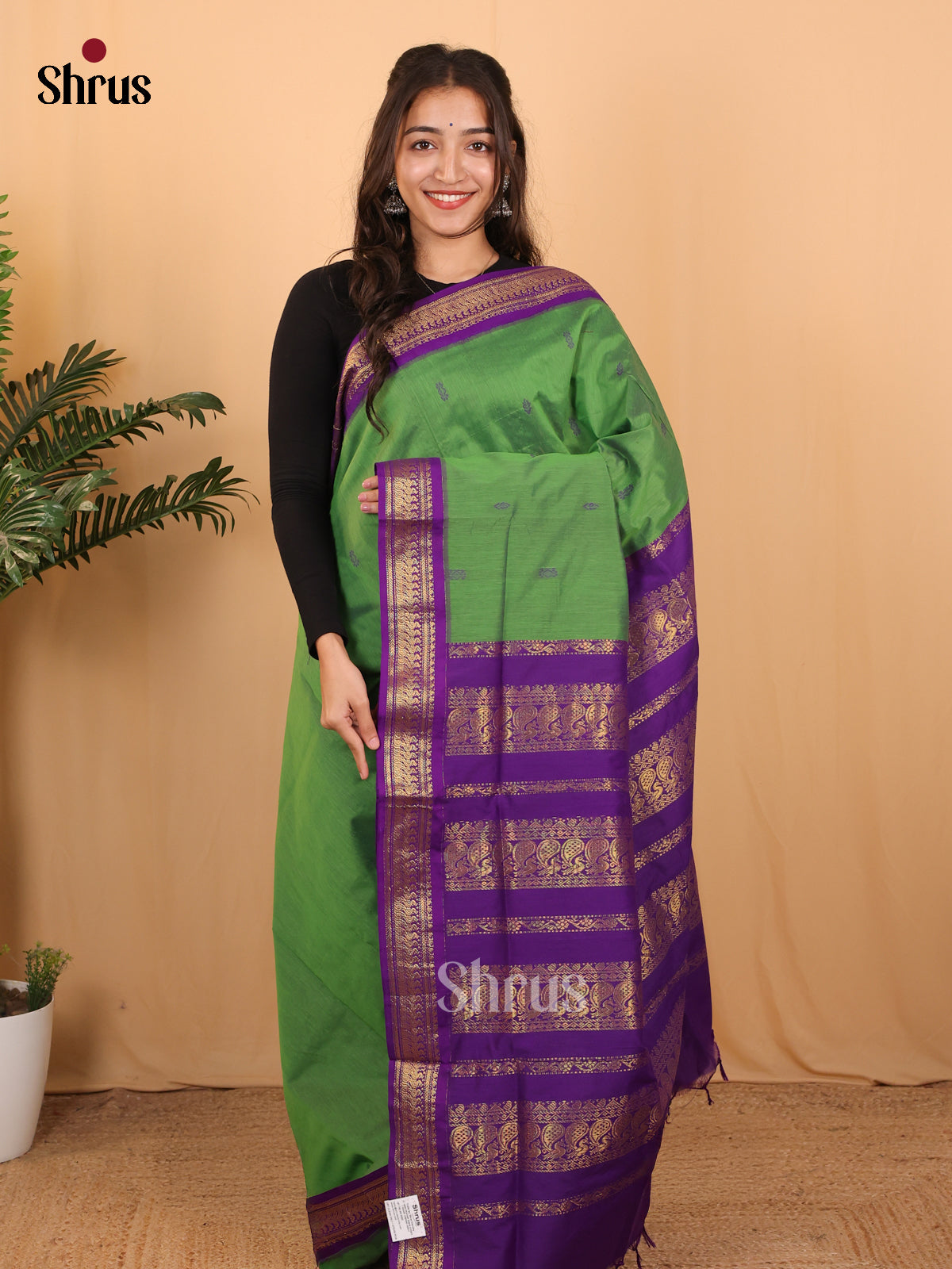 Green & Violet - Kalyani Cotton Saree - Shop on Shrus.com