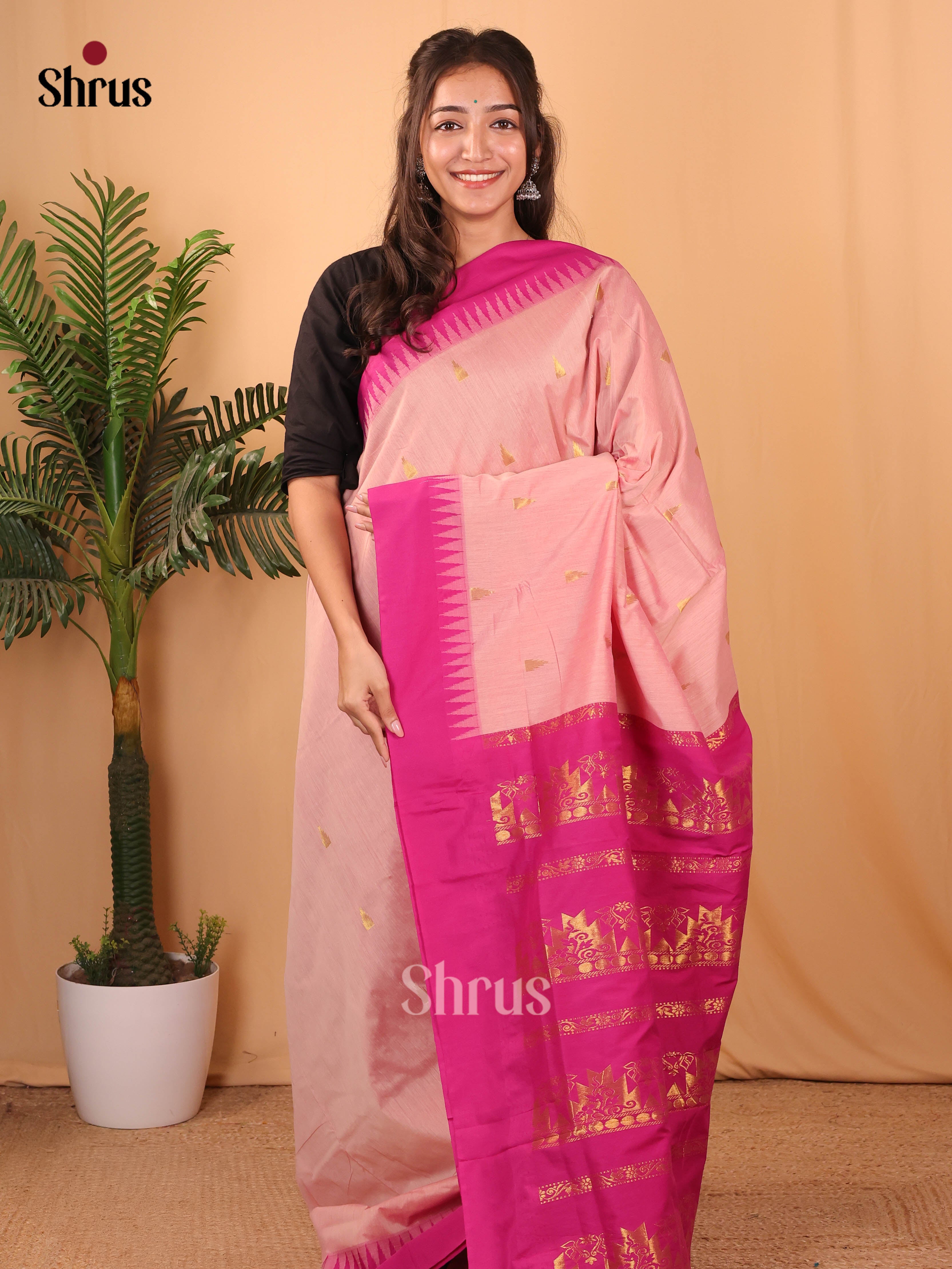 Pale Pink & Pink - Kalyani Cotton Saree - Shop on Shrus.com