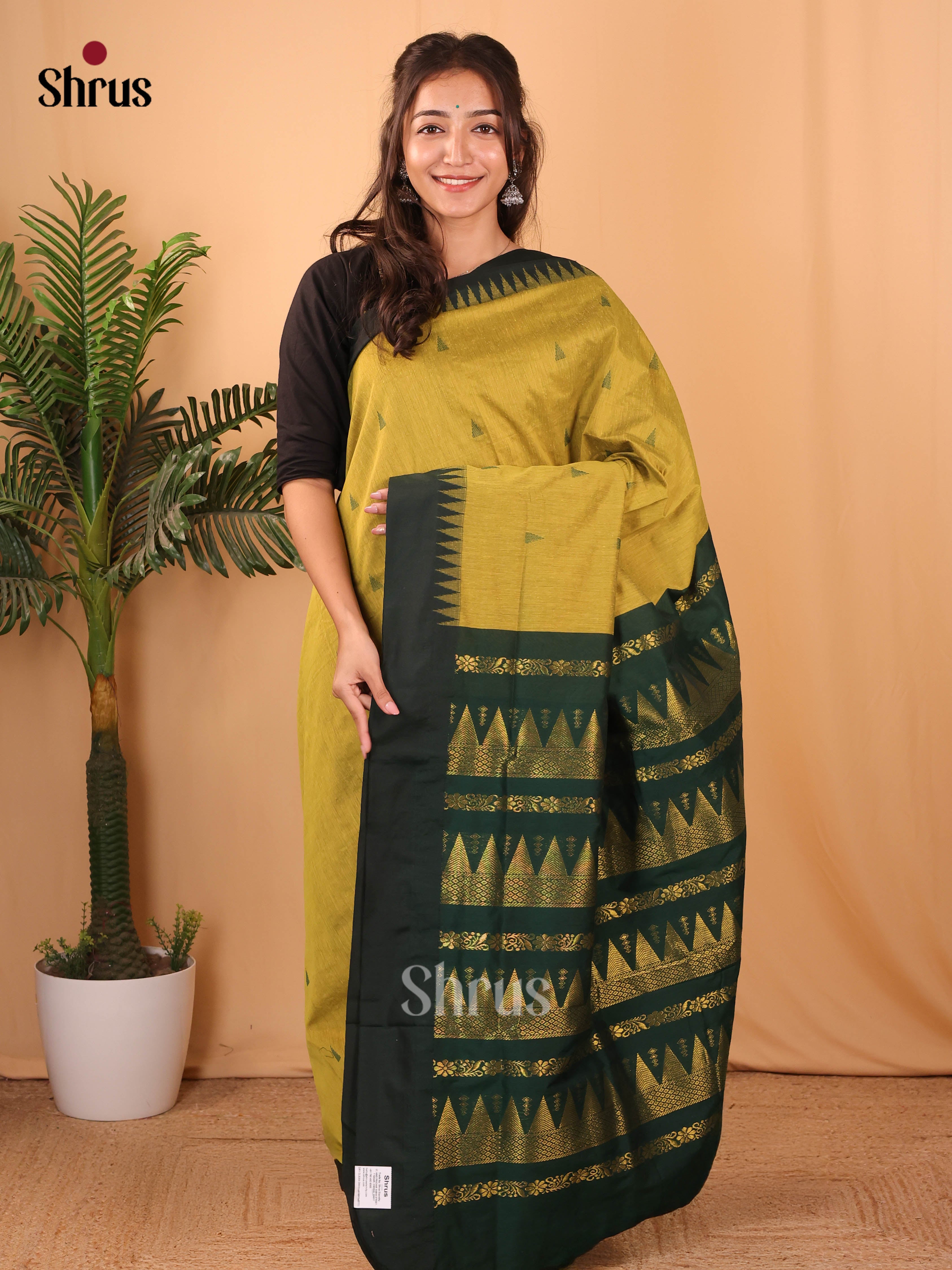 Lite Green & Green- Kalyani Cotton Saree - Shop on Shrus.com