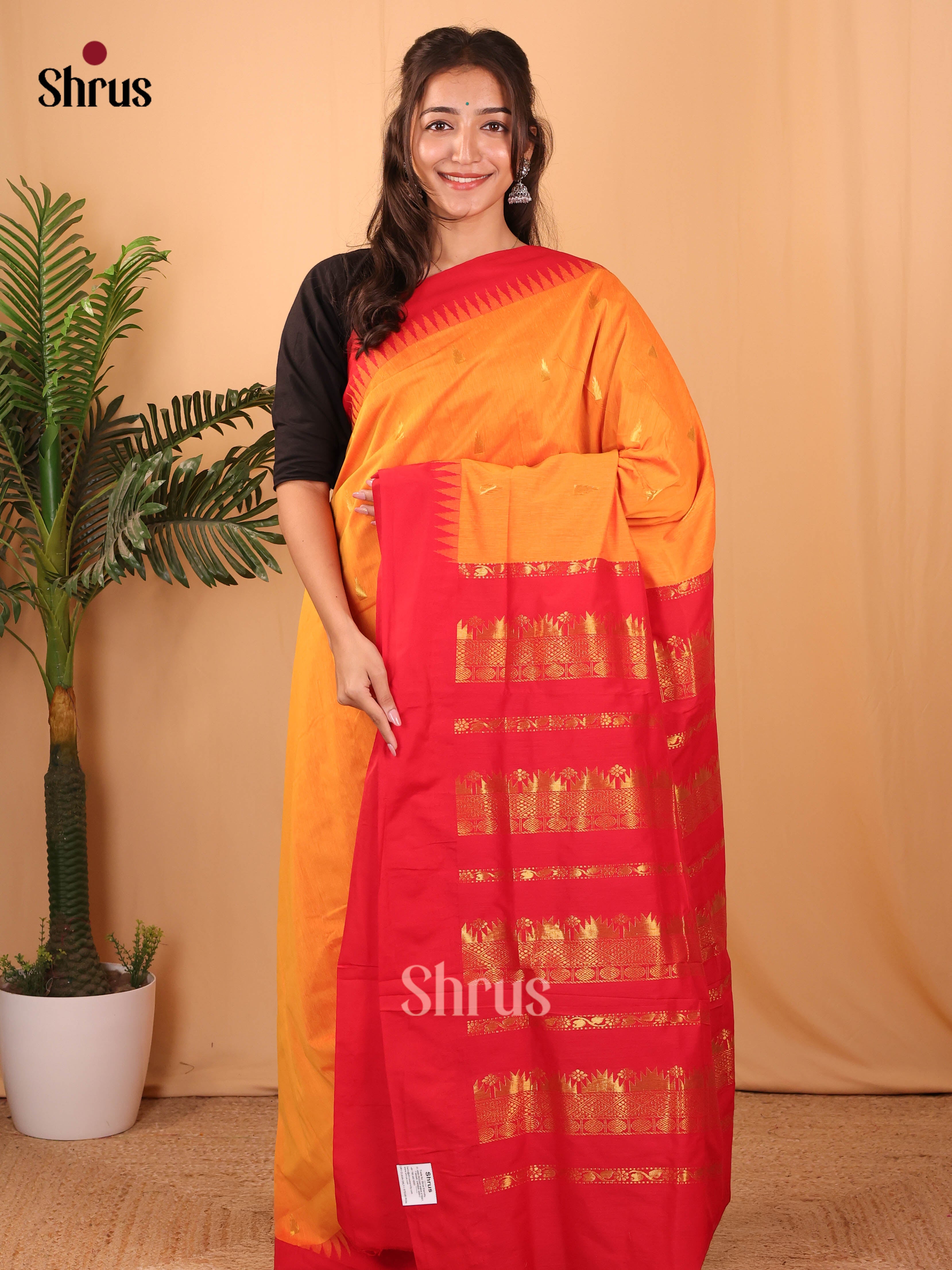 Orange & Red - Kalyani Cotton Saree - Shop on Shrus.com