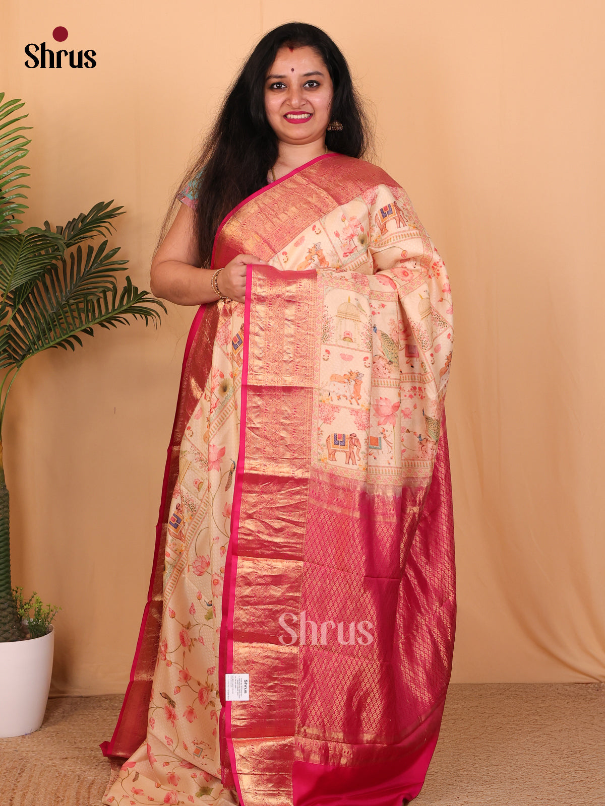 Peach & Pink- Kanchipuram silk Saree - Shop on Shrus.com