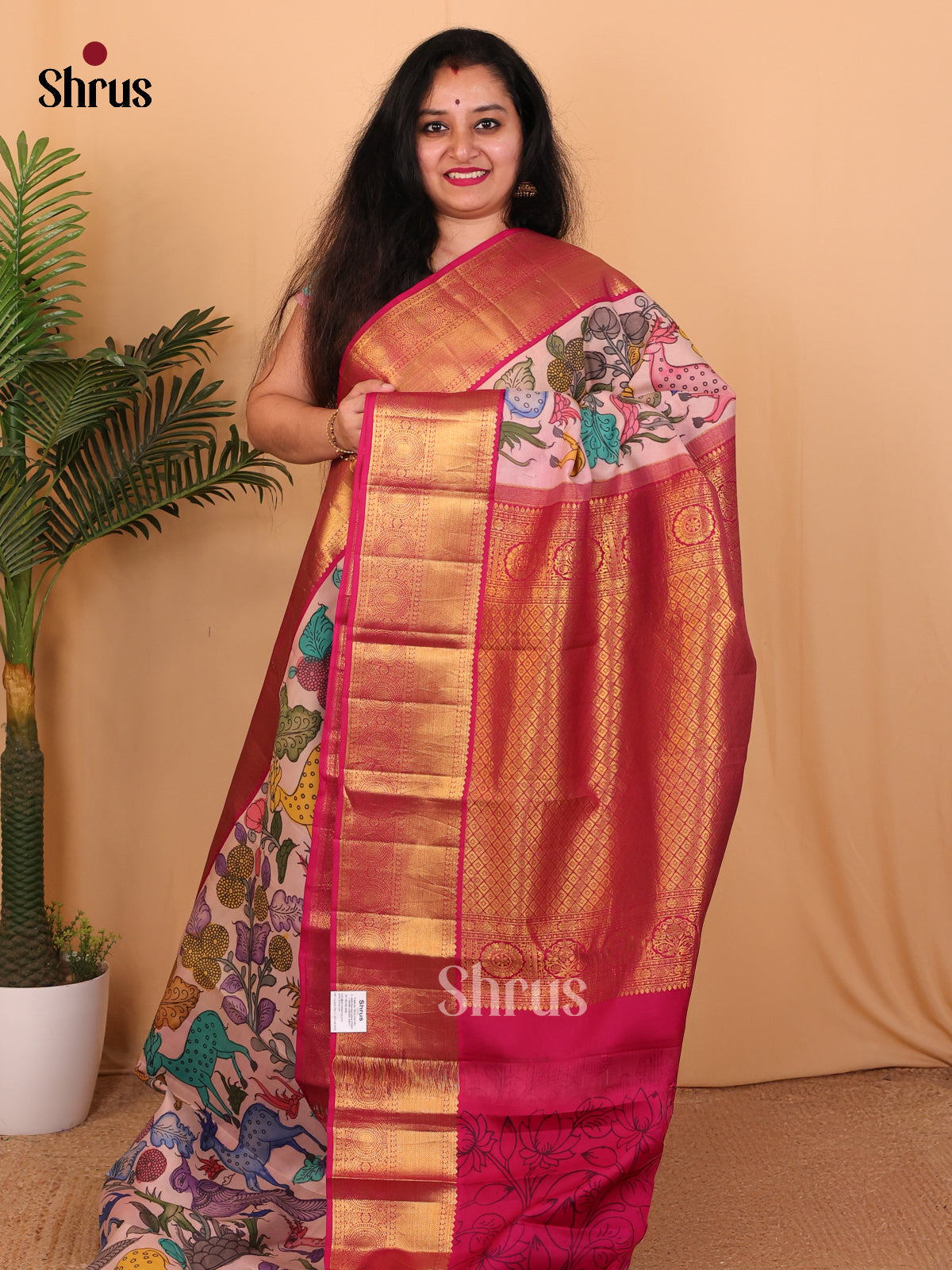 Lite Pink & Pink - Kanchipuram silk Saree - Shop on Shrus.com