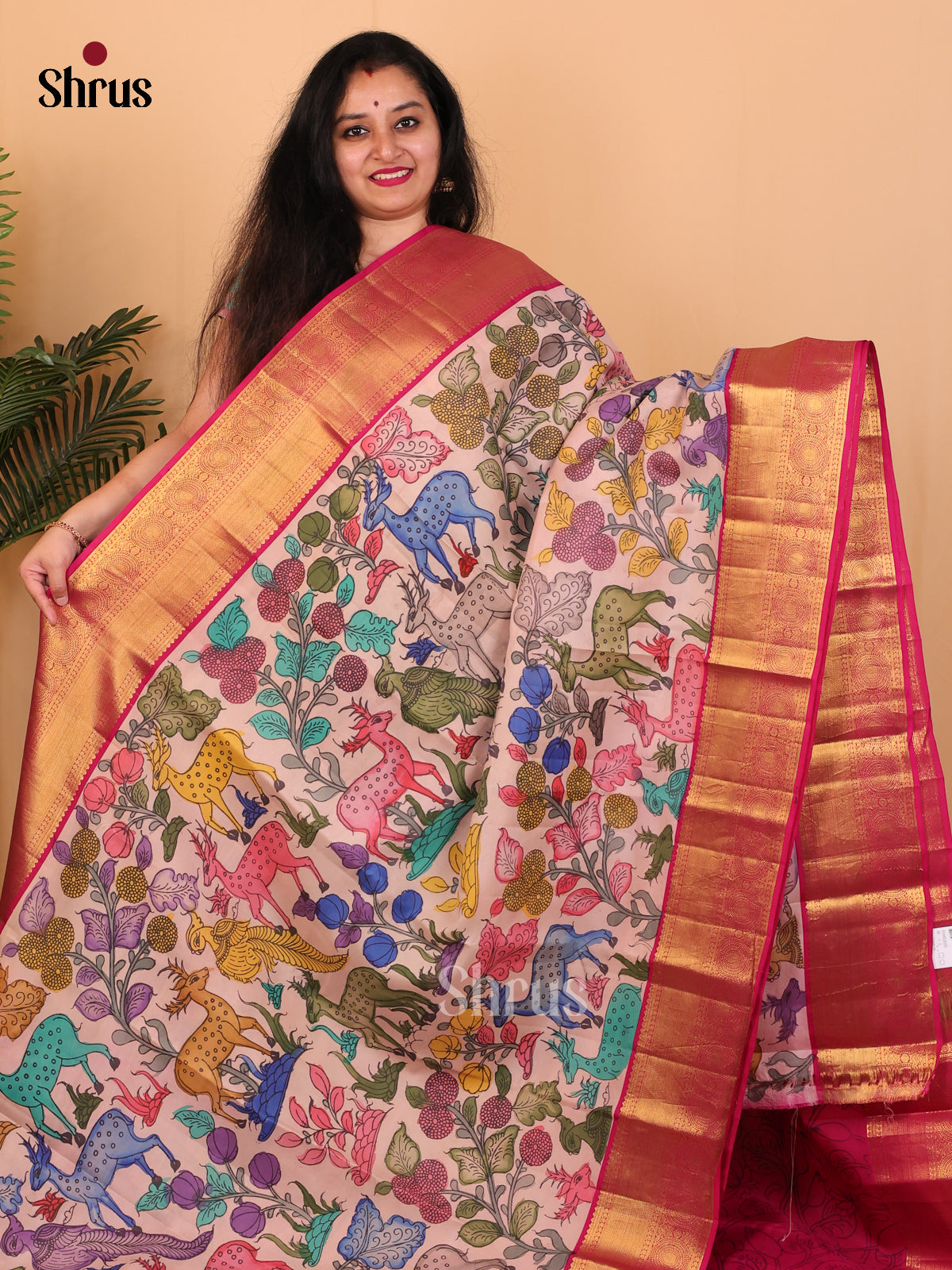 Lite Pink & Pink - Kanchipuram silk Saree - Shop on Shrus.com