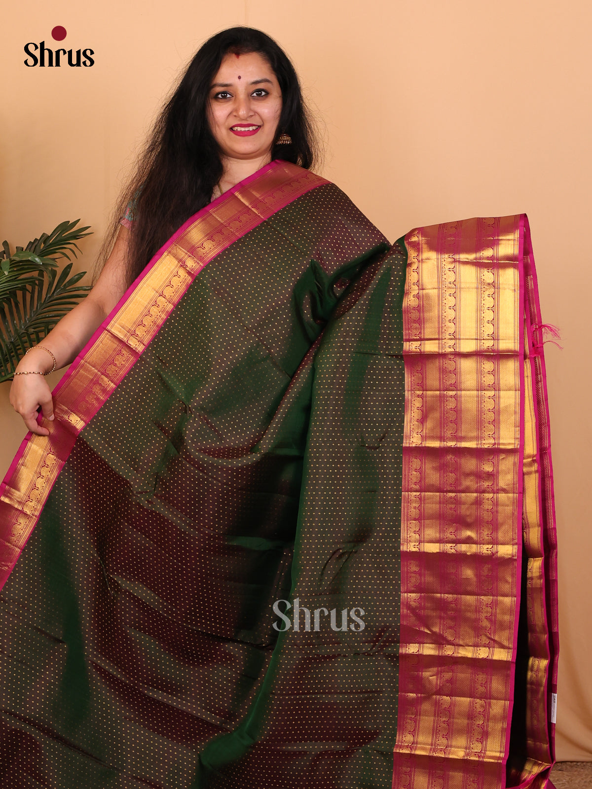 Green & Pink- Kanchipuram silk Saree - Shop on Shrus.com