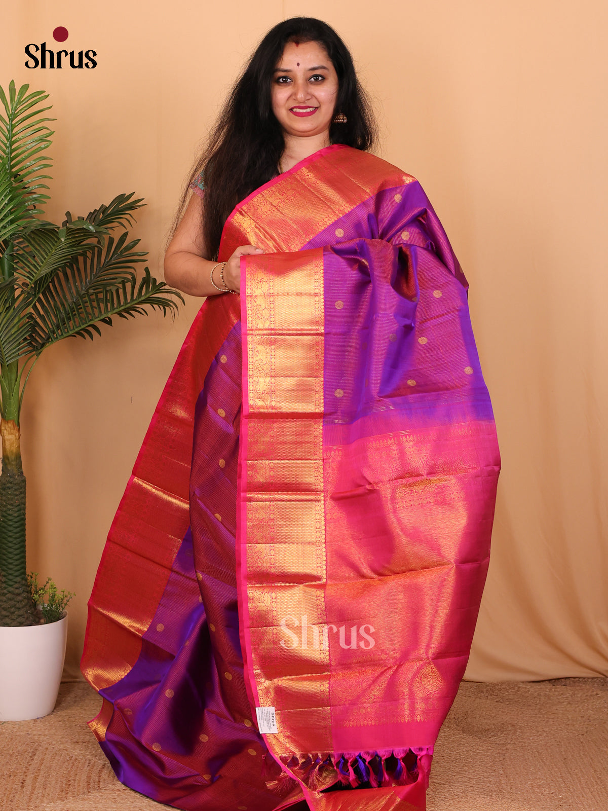 Violet & Pink - Kanchipuram silk Saree - Shop on Shrus.com