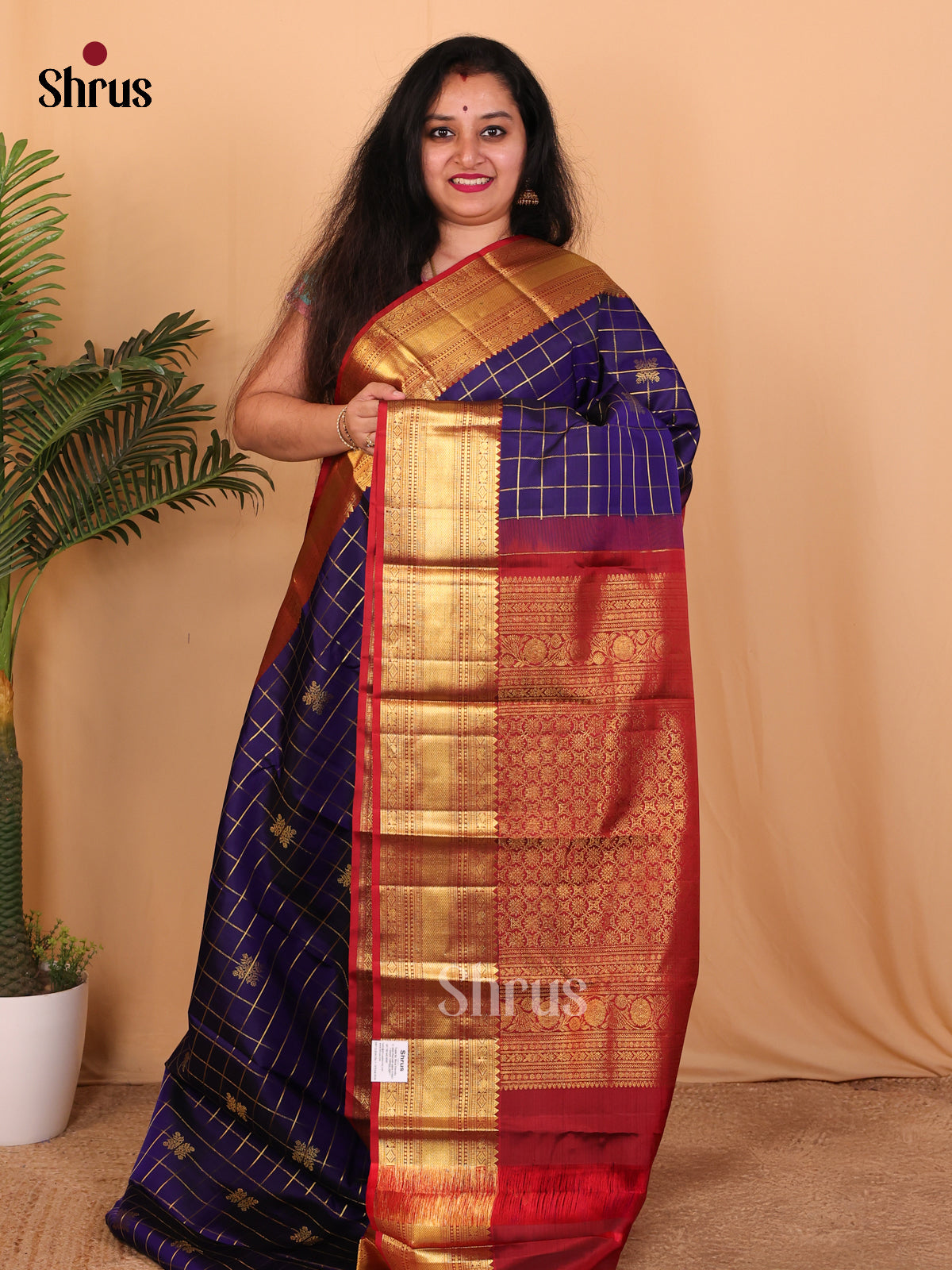 Violet & Maroon- Kanchipuram silk Saree - Shop on Shrus.com