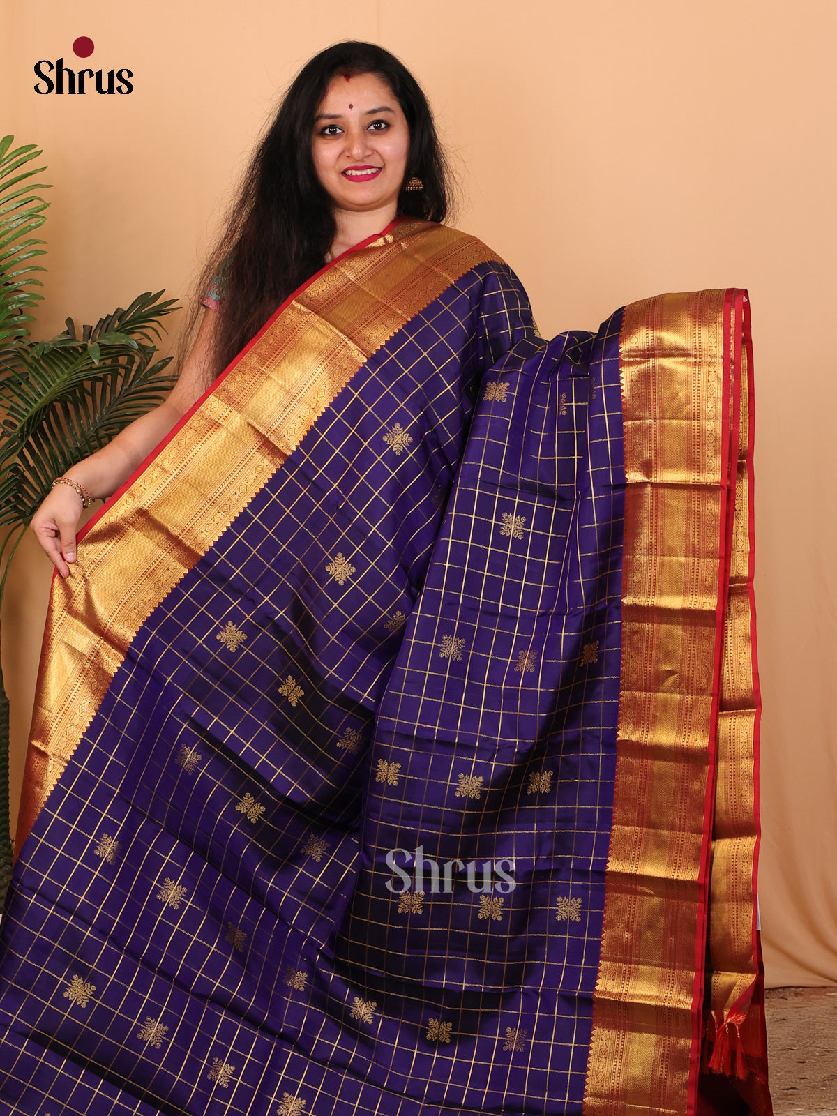 Violet & Maroon- Kanchipuram silk Saree - Shop on Shrus.com