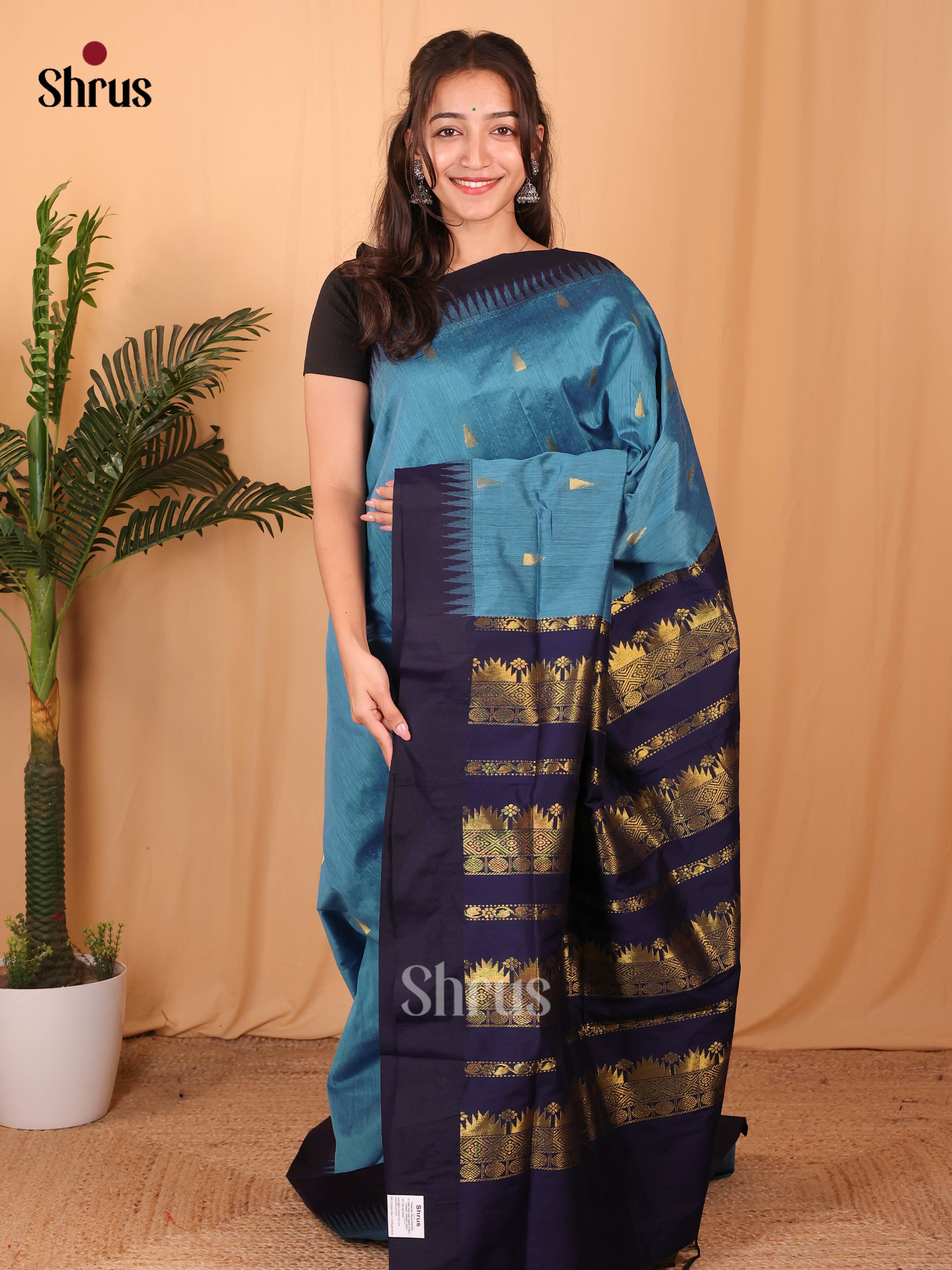 Lite Blue & Blue - Kalyani Cotton Saree - Shop on Shrus.com