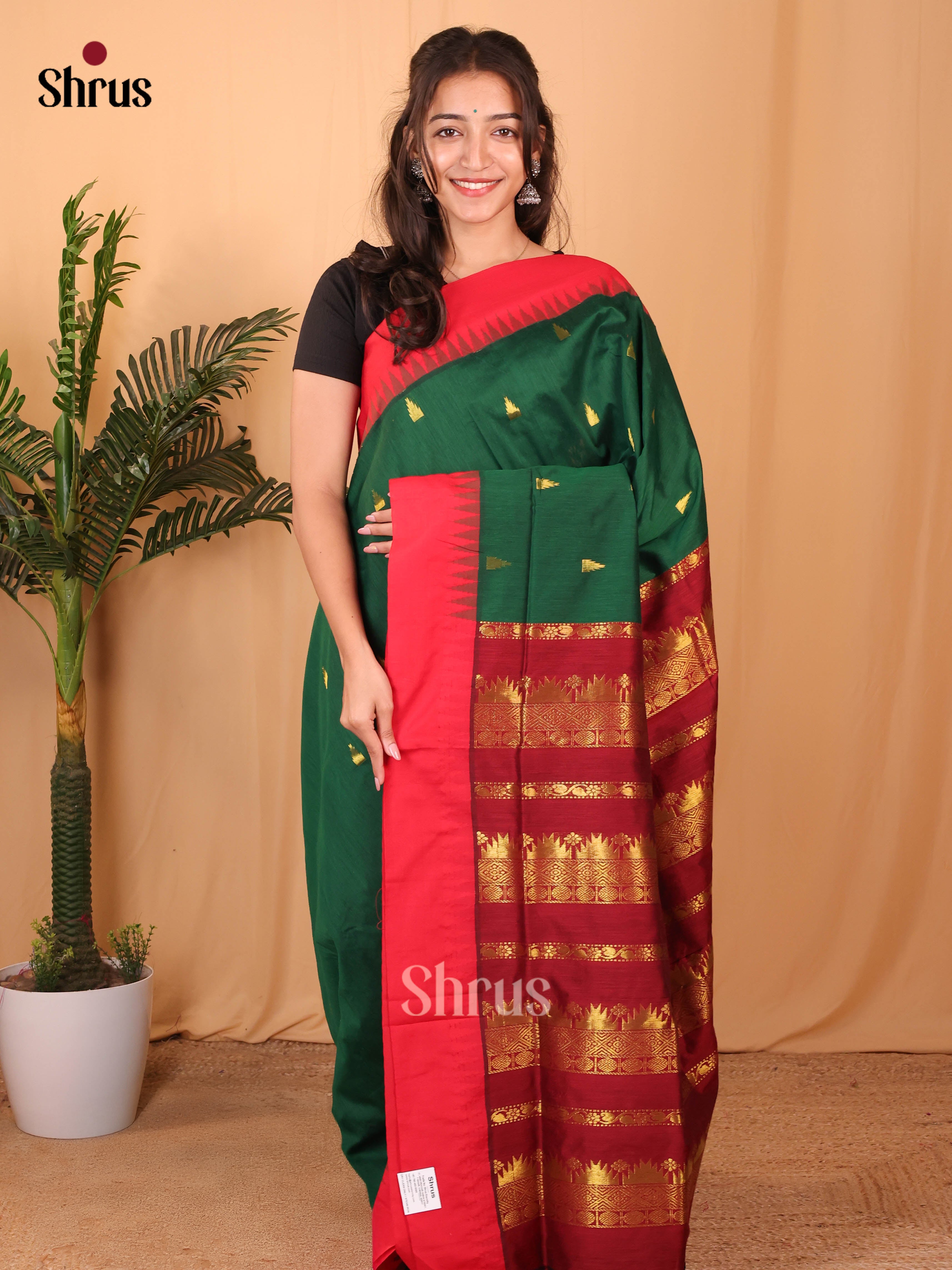 Green & Maroon - Kalyani Cotton Saree - Shop on Shrus.com