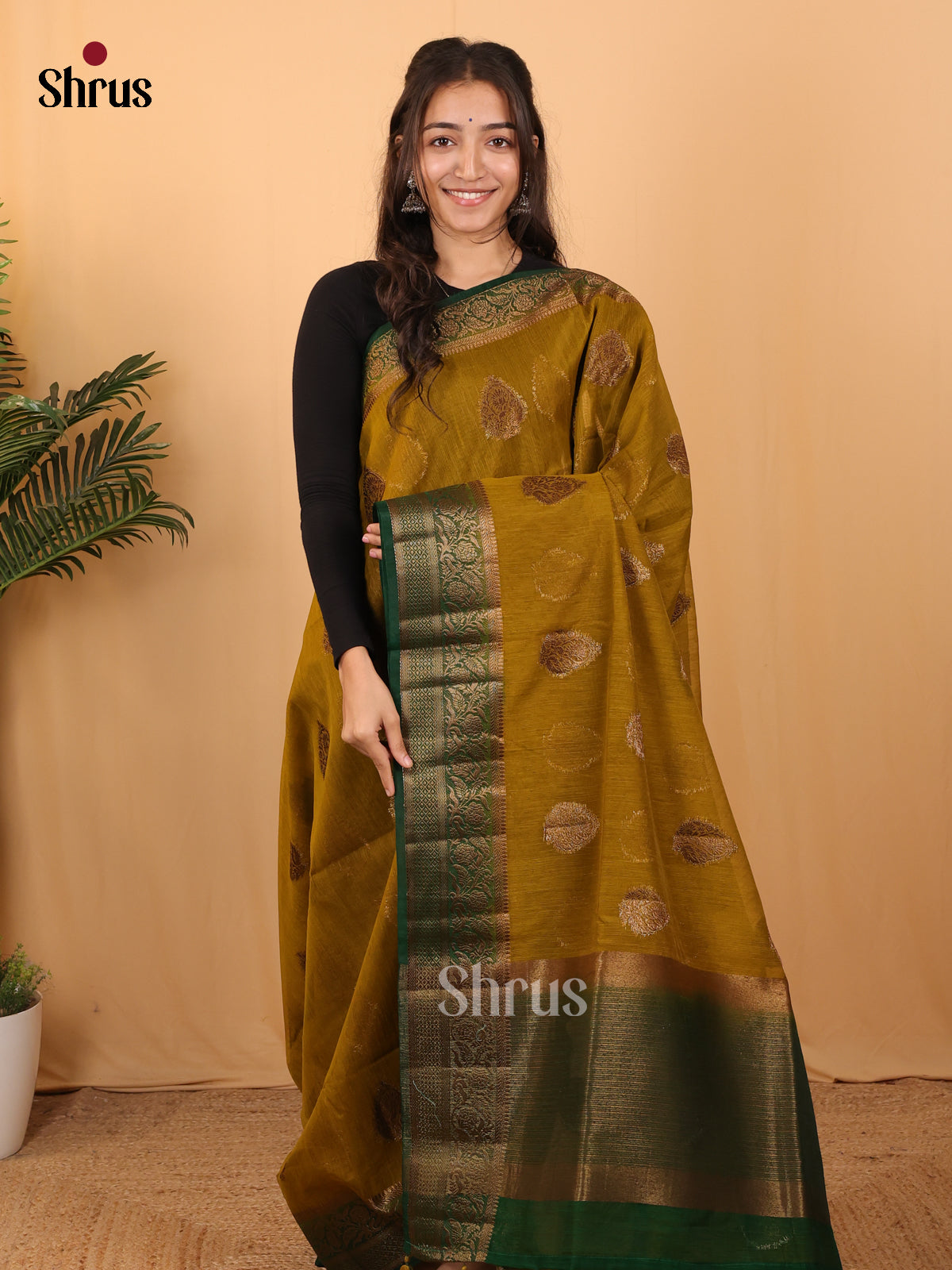 Chutney Green & Green - Semi Jute Saree - Shop on Shrus.com