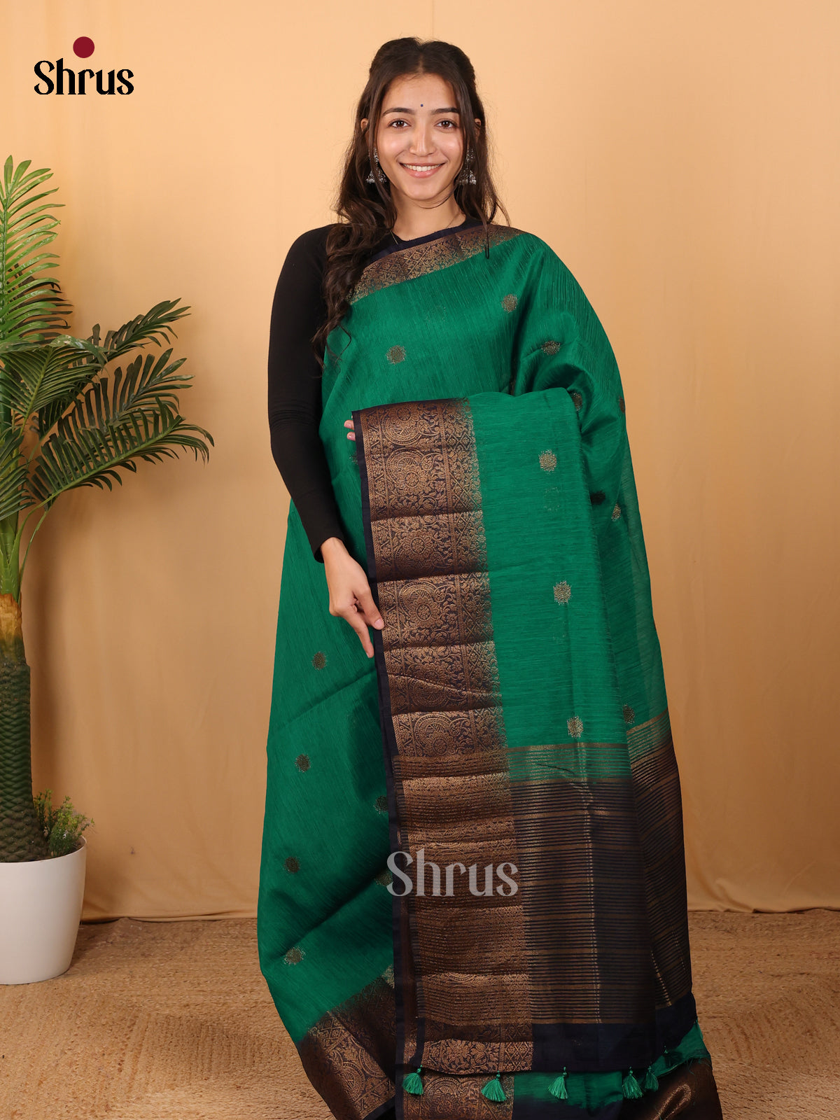 Green & Blue - Semi Jute Saree - Shop on Shrus.com