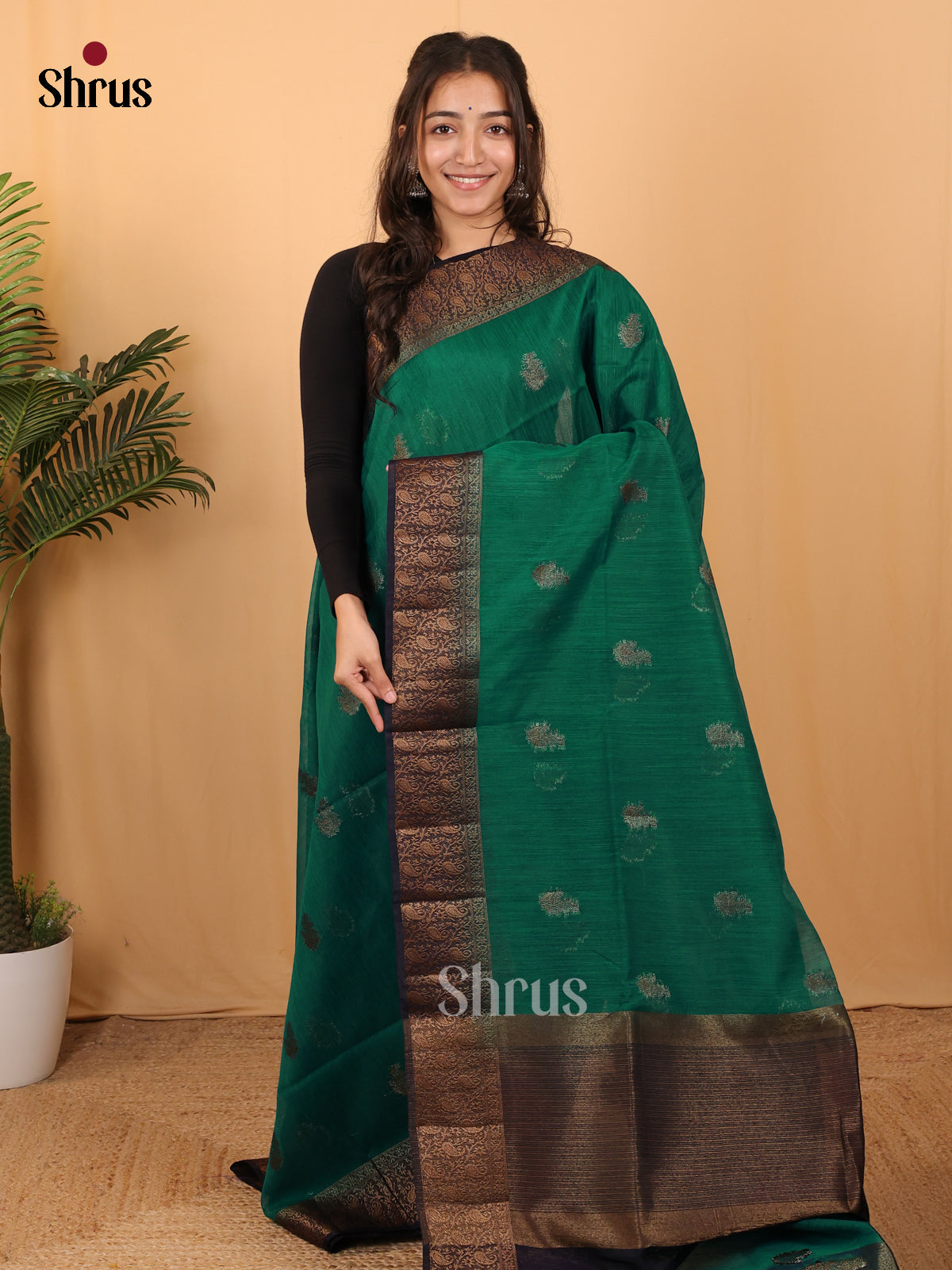 Green & Blue- Semi Jute Saree - Shop on Shrus.com
