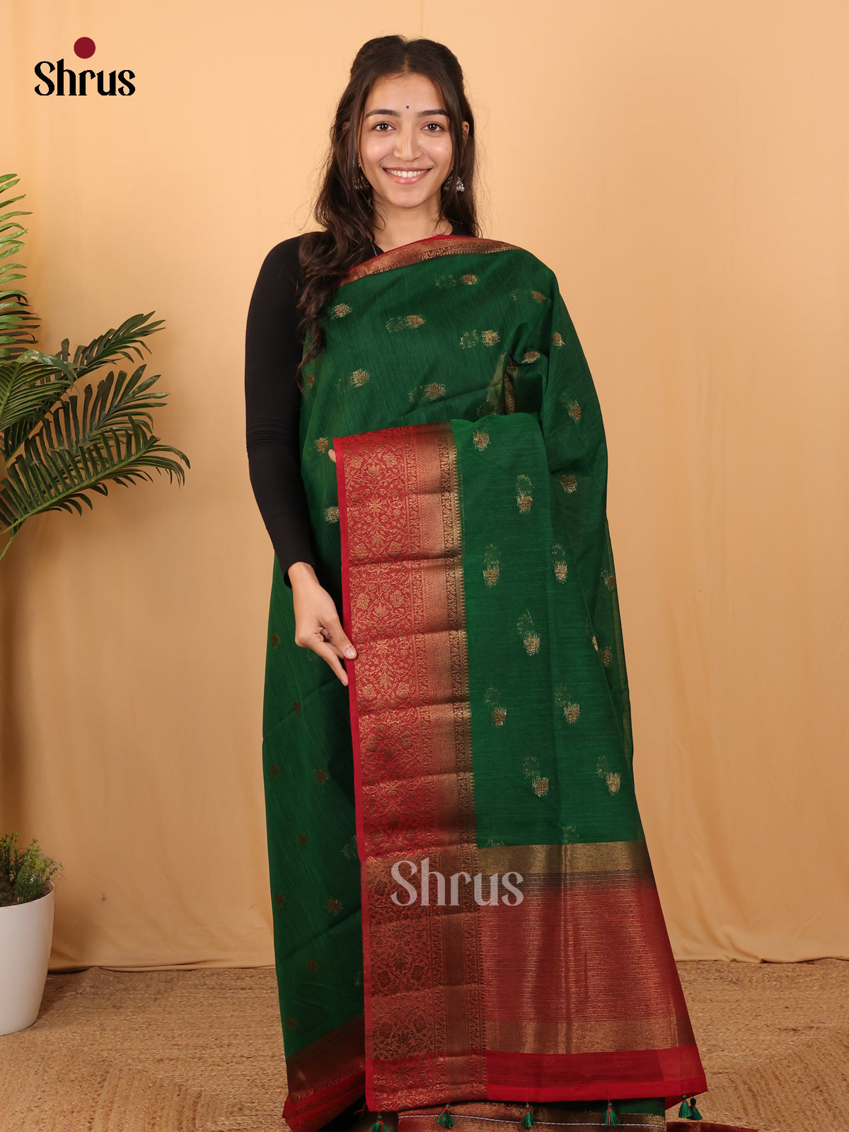 Green & Maroon - Semi Jute Saree - Shop on Shrus.com