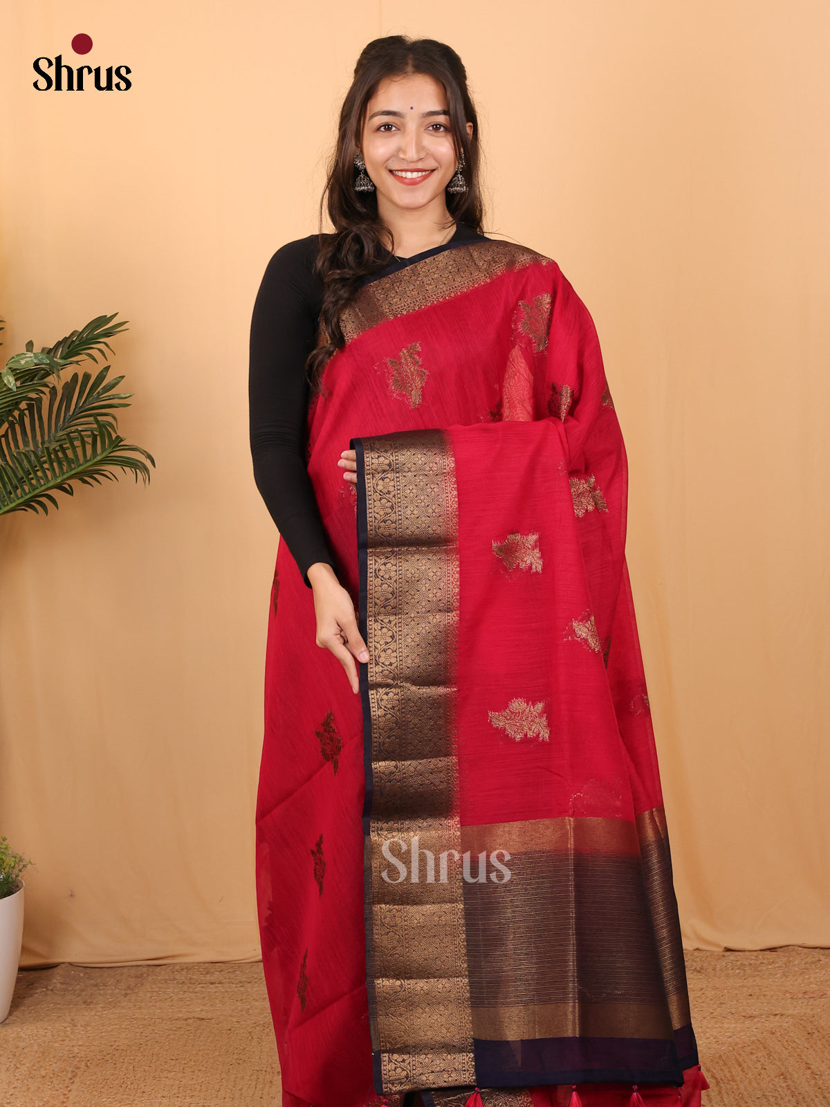 Red & Blue - Semi Jute Saree - Shop on Shrus.com