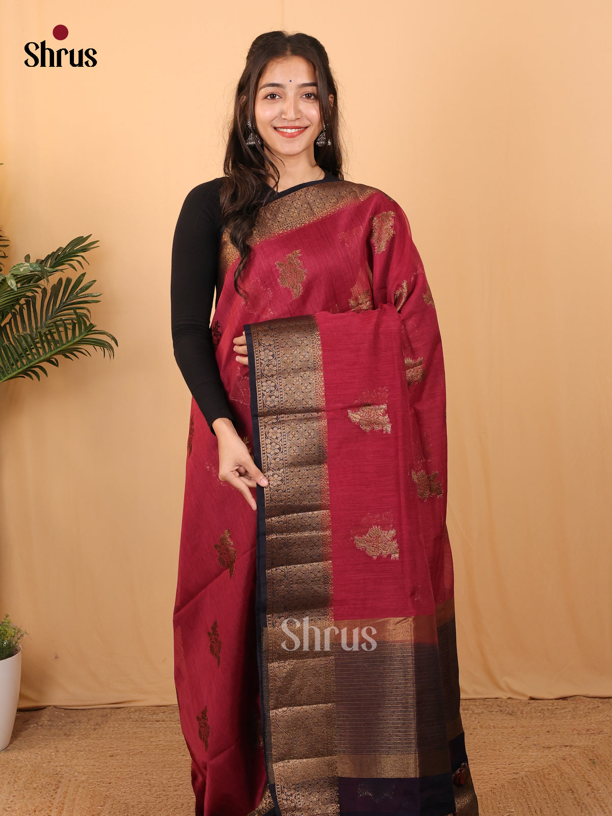 Maroon & Brown - Semi Jute Saree - Shop on Shrus.com
