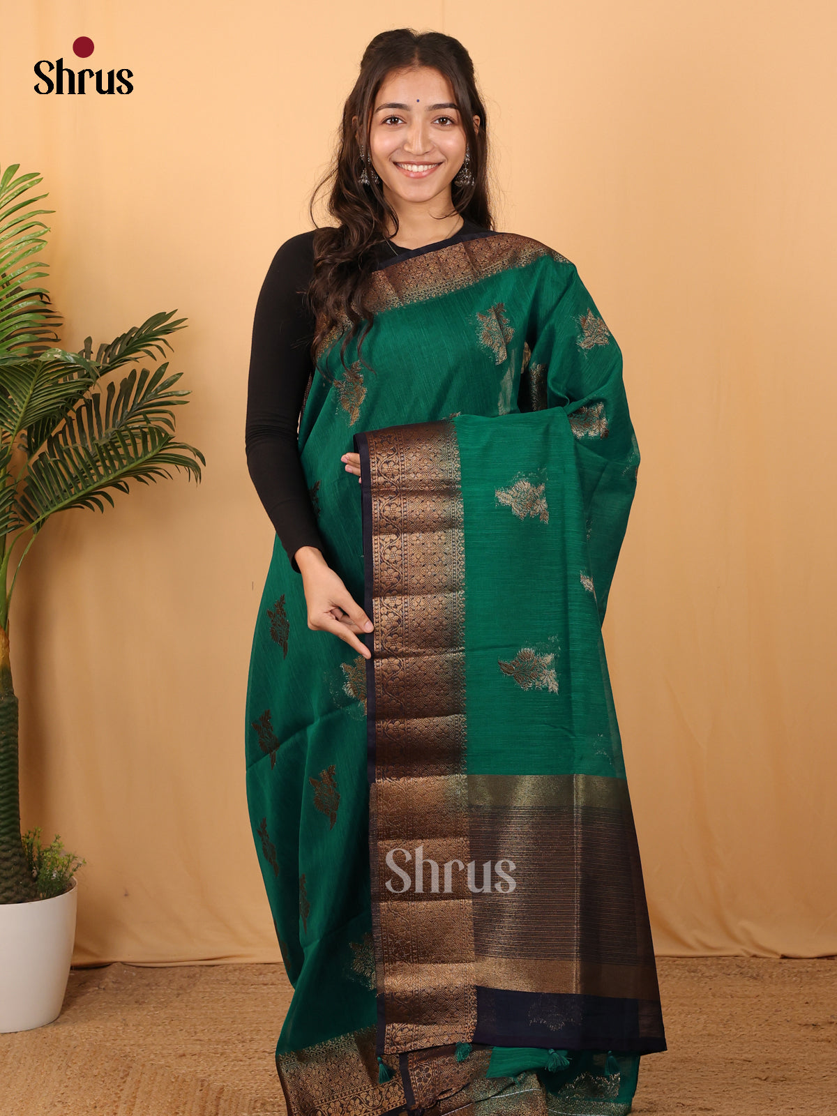Green & Blue - Semi Jute Saree - Shop on Shrus.com