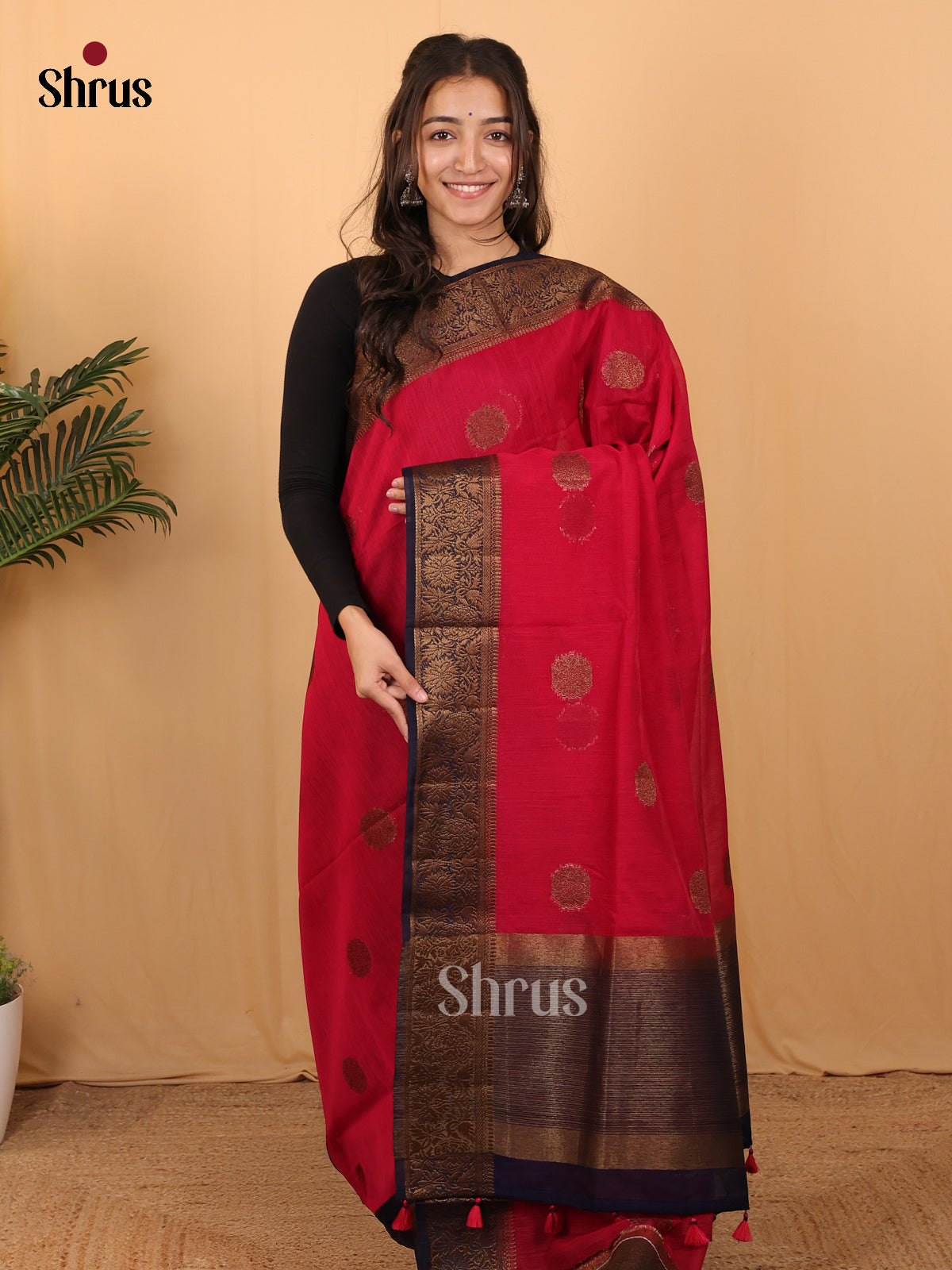 Red & Blue- Semi Jute Saree - Shop on Shrus.com