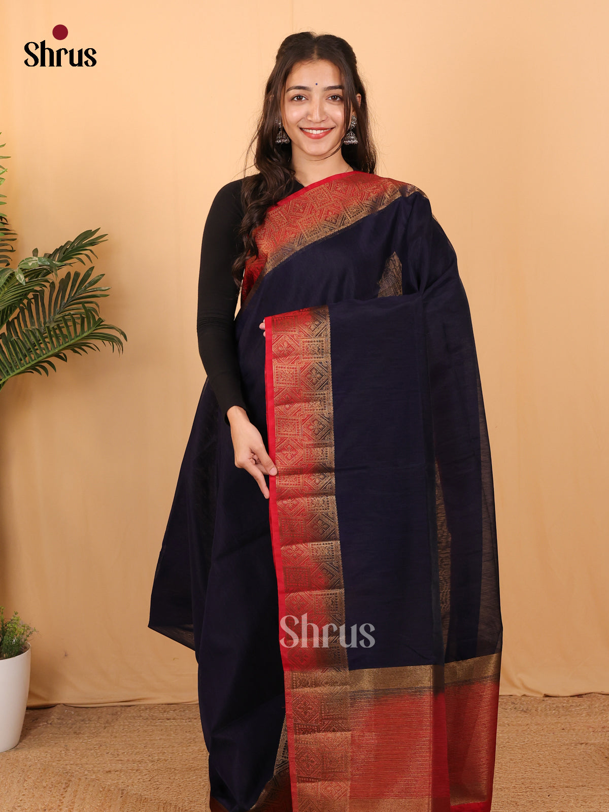 Blue & Red- Semi Jute Saree - Shop on Shrus.com