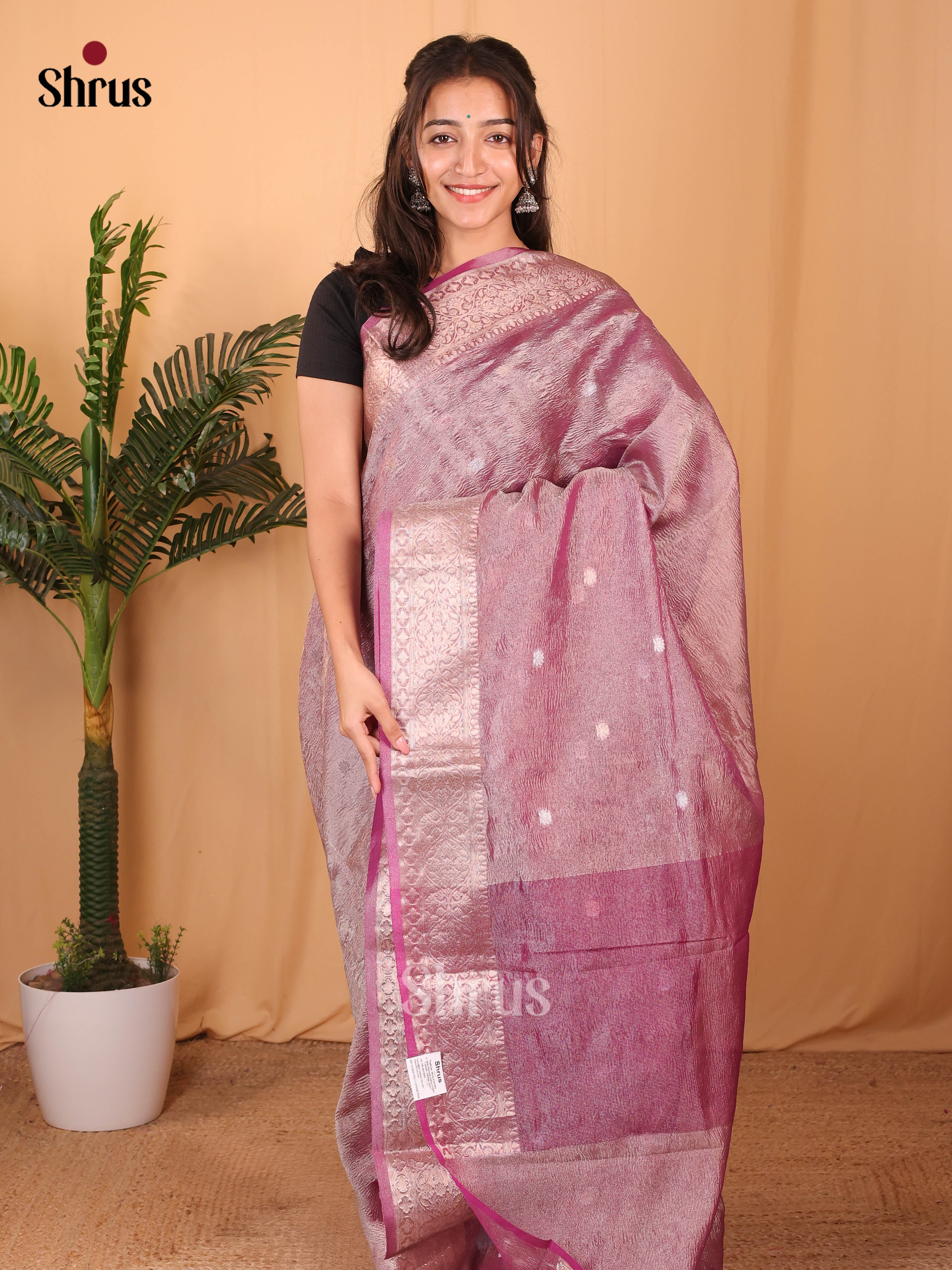 Purple - Bamboo silk Saree - Shop on Shrus.com