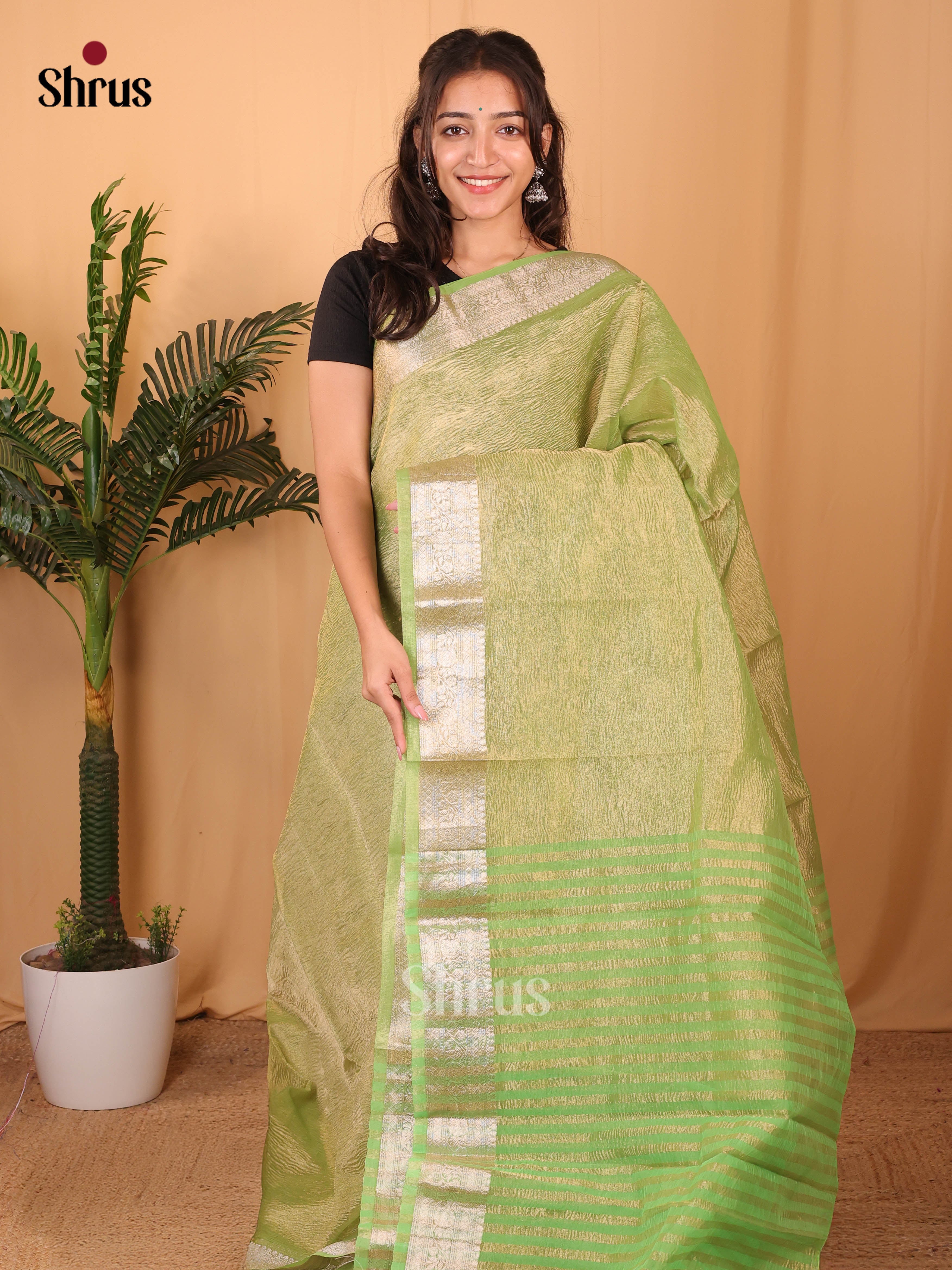 Green- Bamboo silk Saree - Shop on Shrus.com