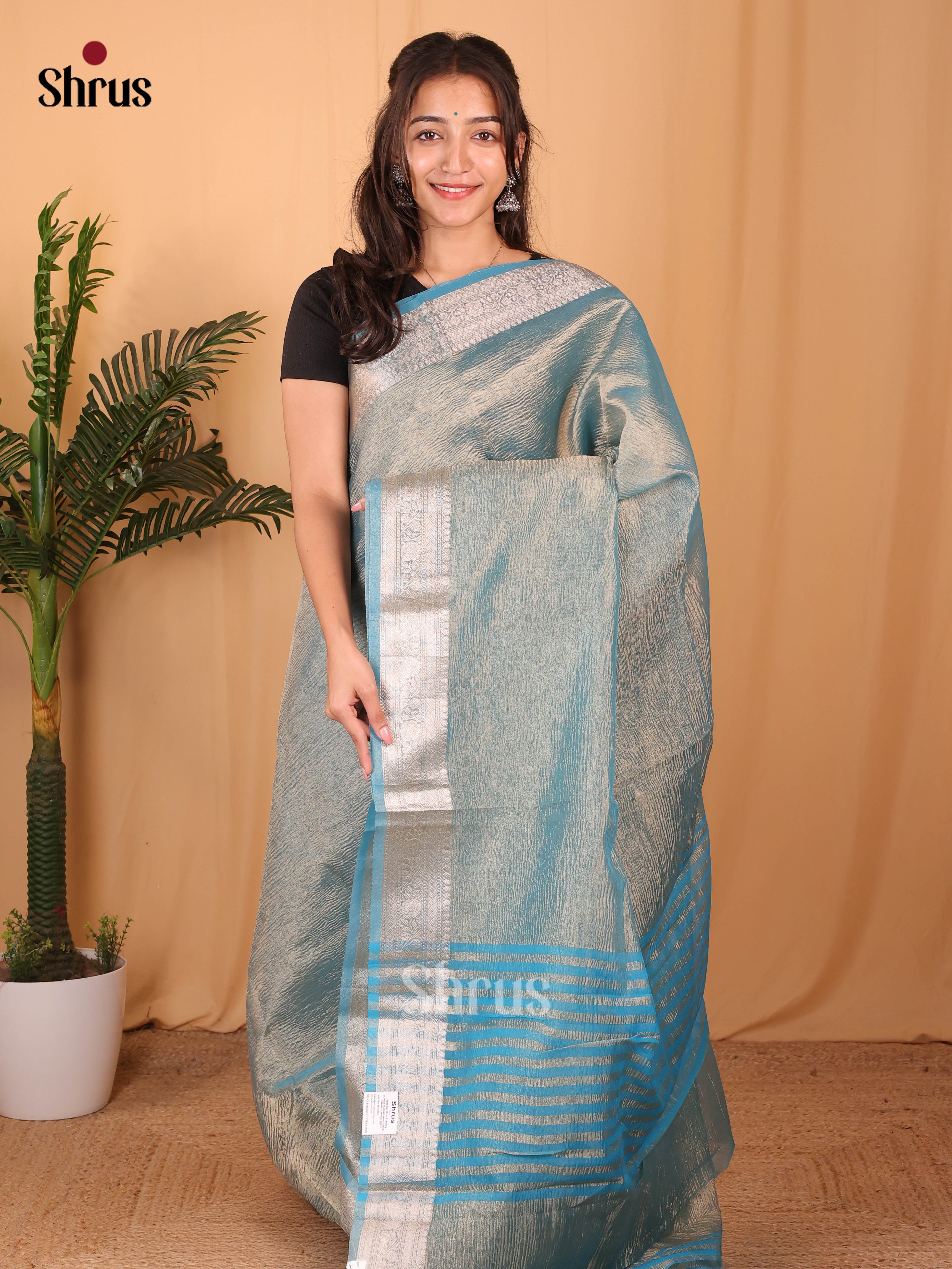 Blue - Bamboo silk Saree - Shop on Shrus.com