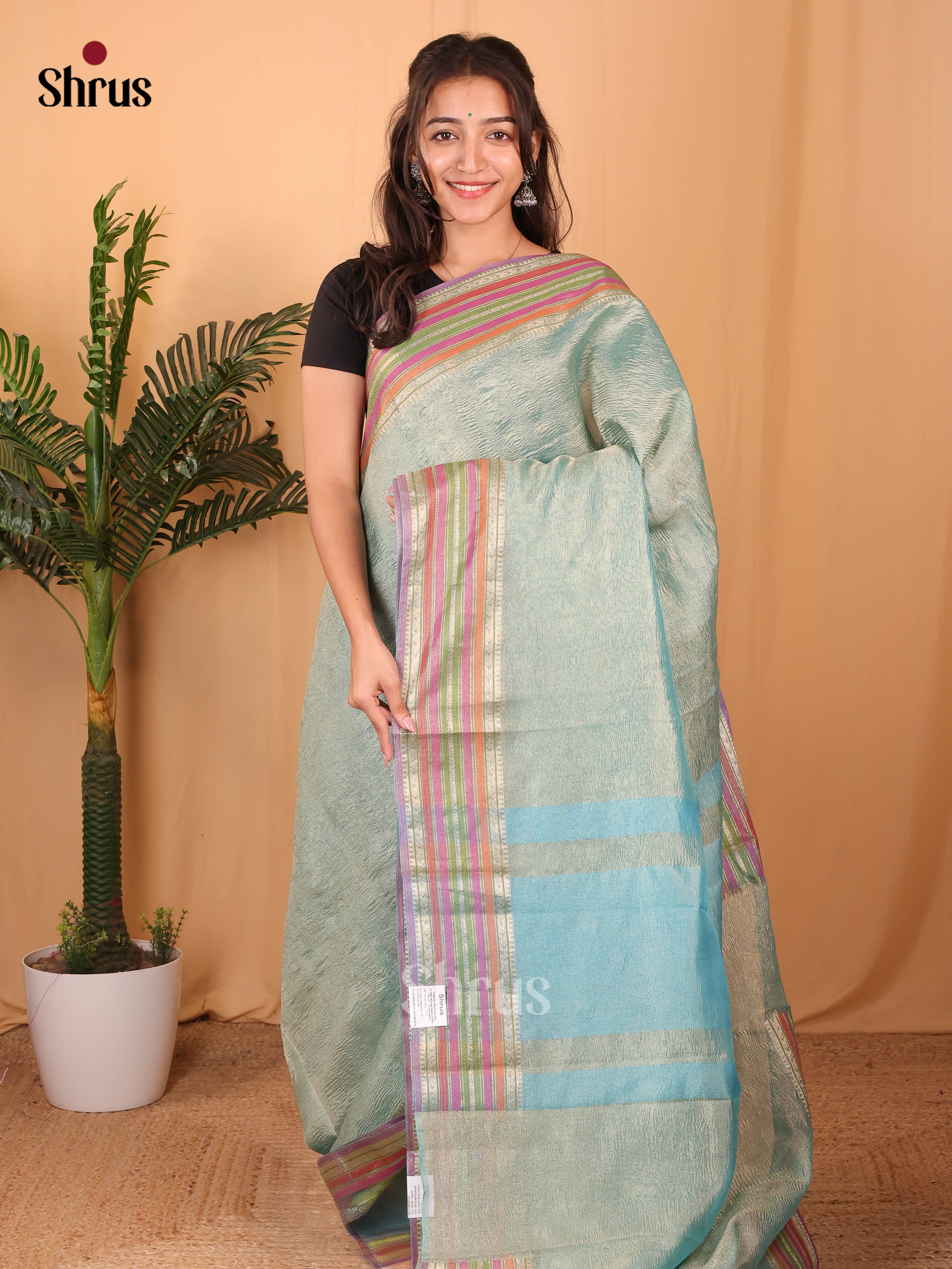 Blue - Bamboo silk Saree - Shop on Shrus.com