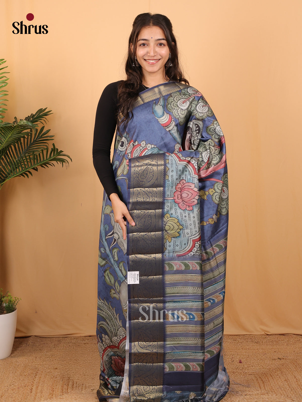 Blue- Chennur-Print Saree - Shop on Shrus.com