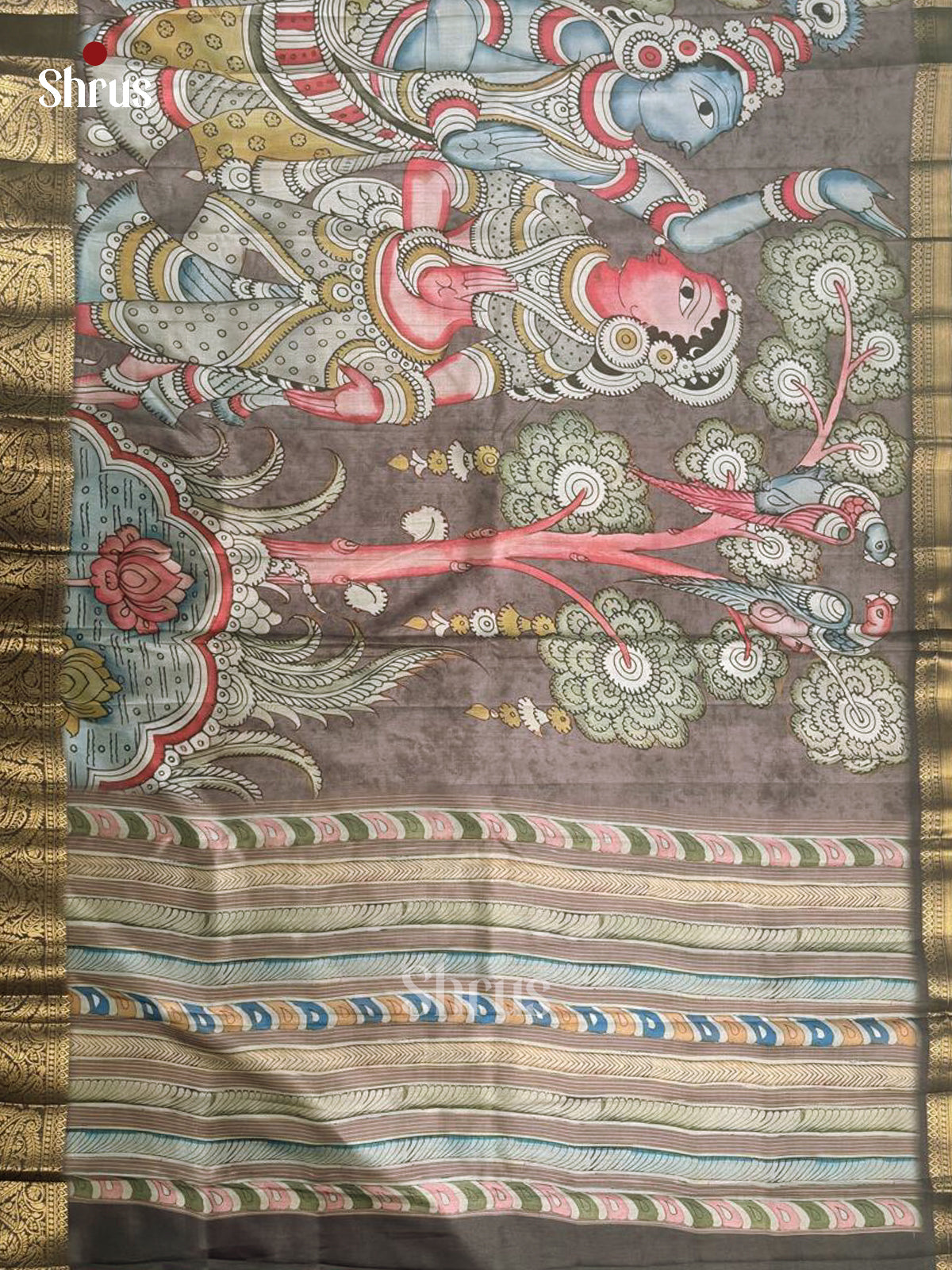 Greyish Black - Chennur-Print Saree - Shop on Shrus.com