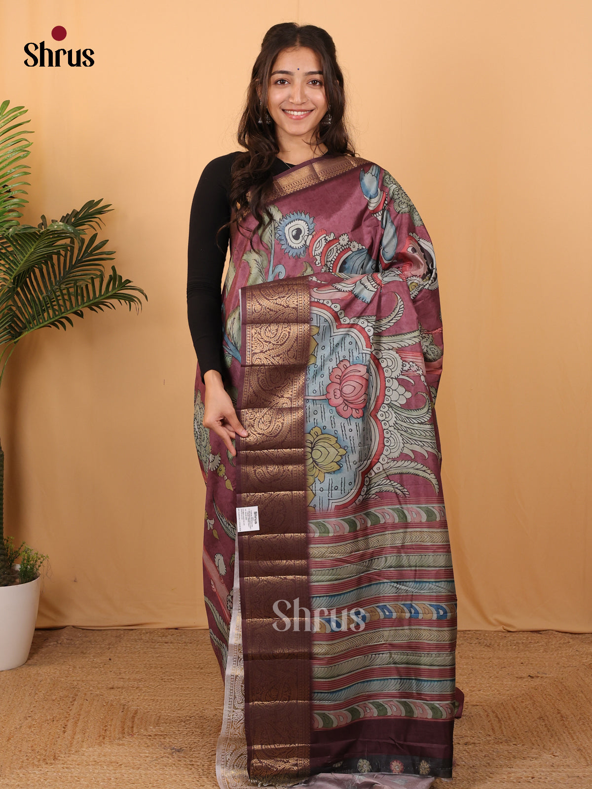 Brown - Chennur-Print Saree - Shop on Shrus.com