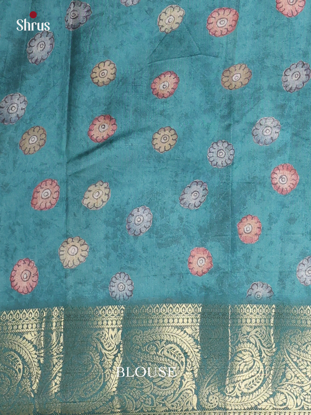 Teal - Chennur-Print Saree - Shop on Shrus.com