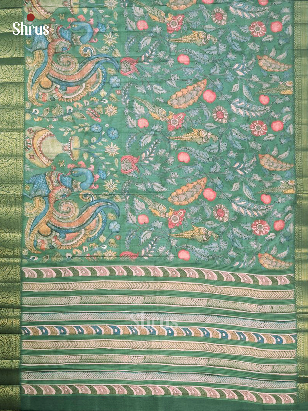 Green - Chennur-Print Saree - Shop on Shrus.com